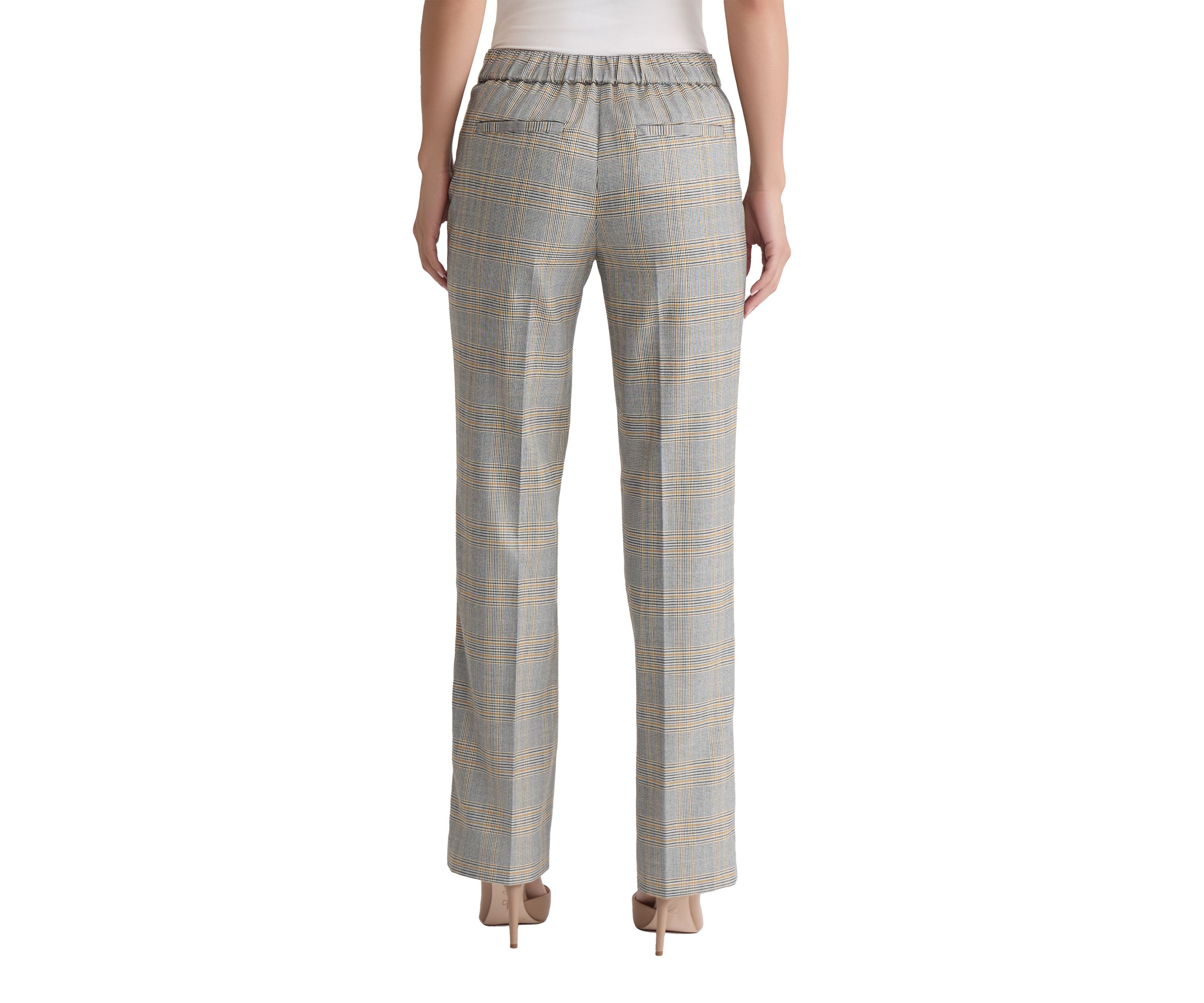 Womens Pull On Plaid Trousers 