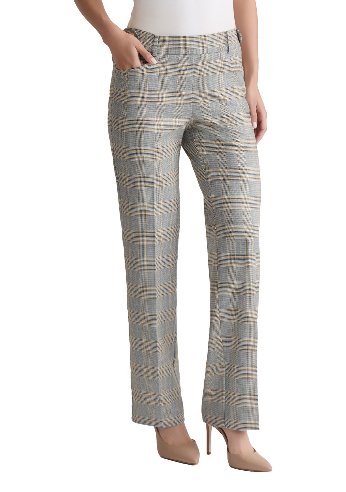 Womens Pull On Plaid Trousers 
