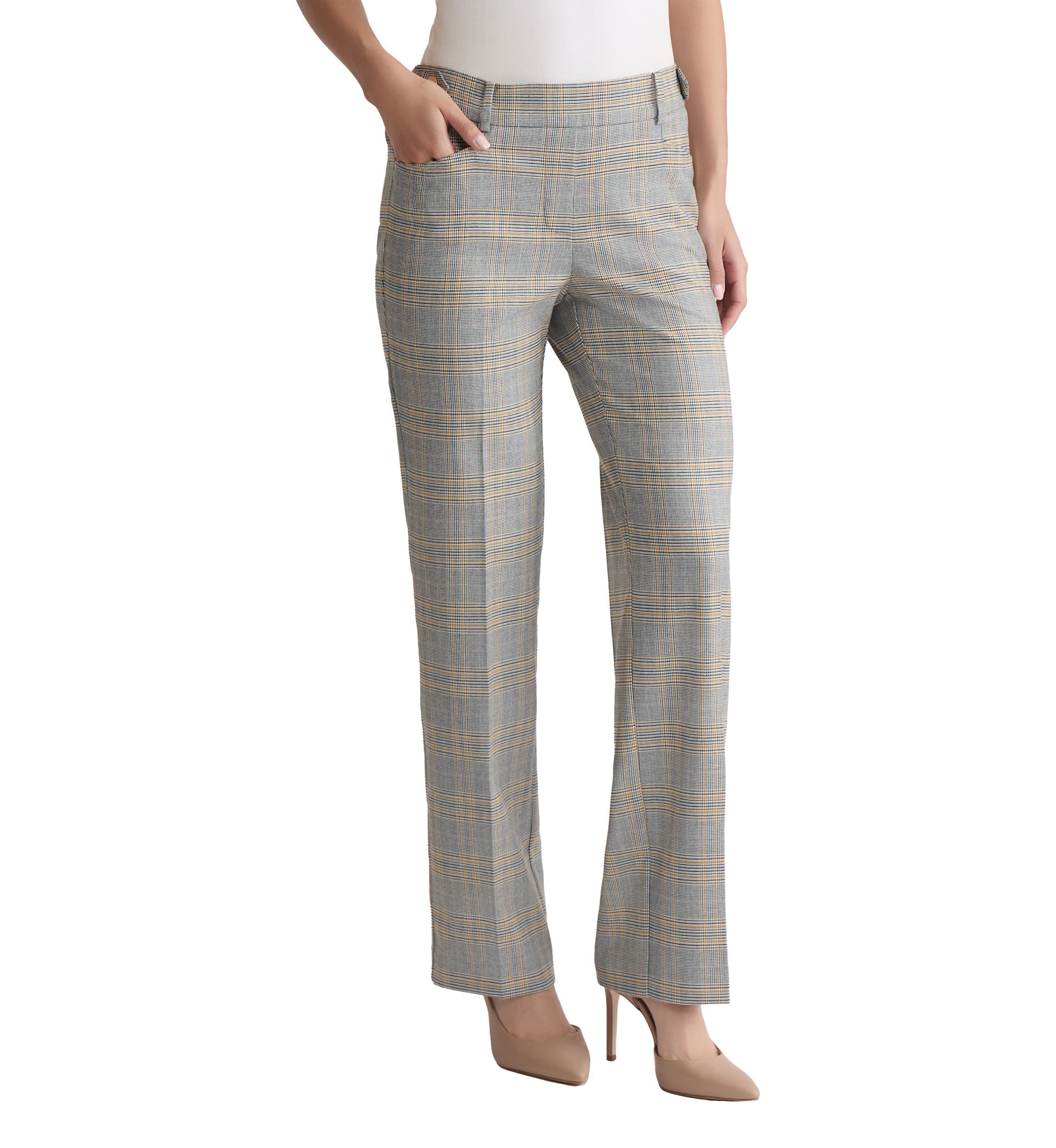 Womens Pull On Plaid Trousers 