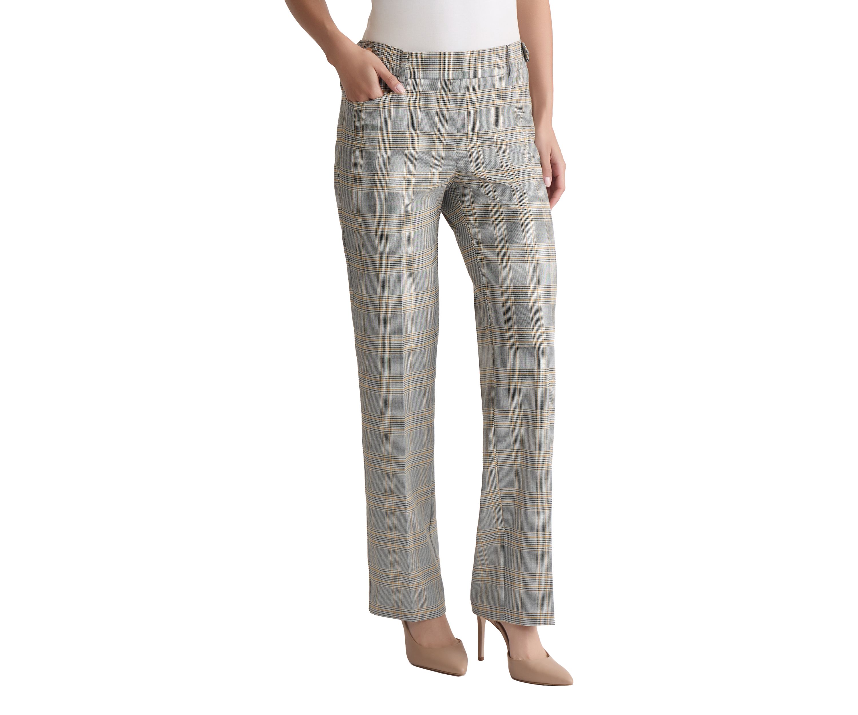 Womens Pull On Plaid Trousers 
