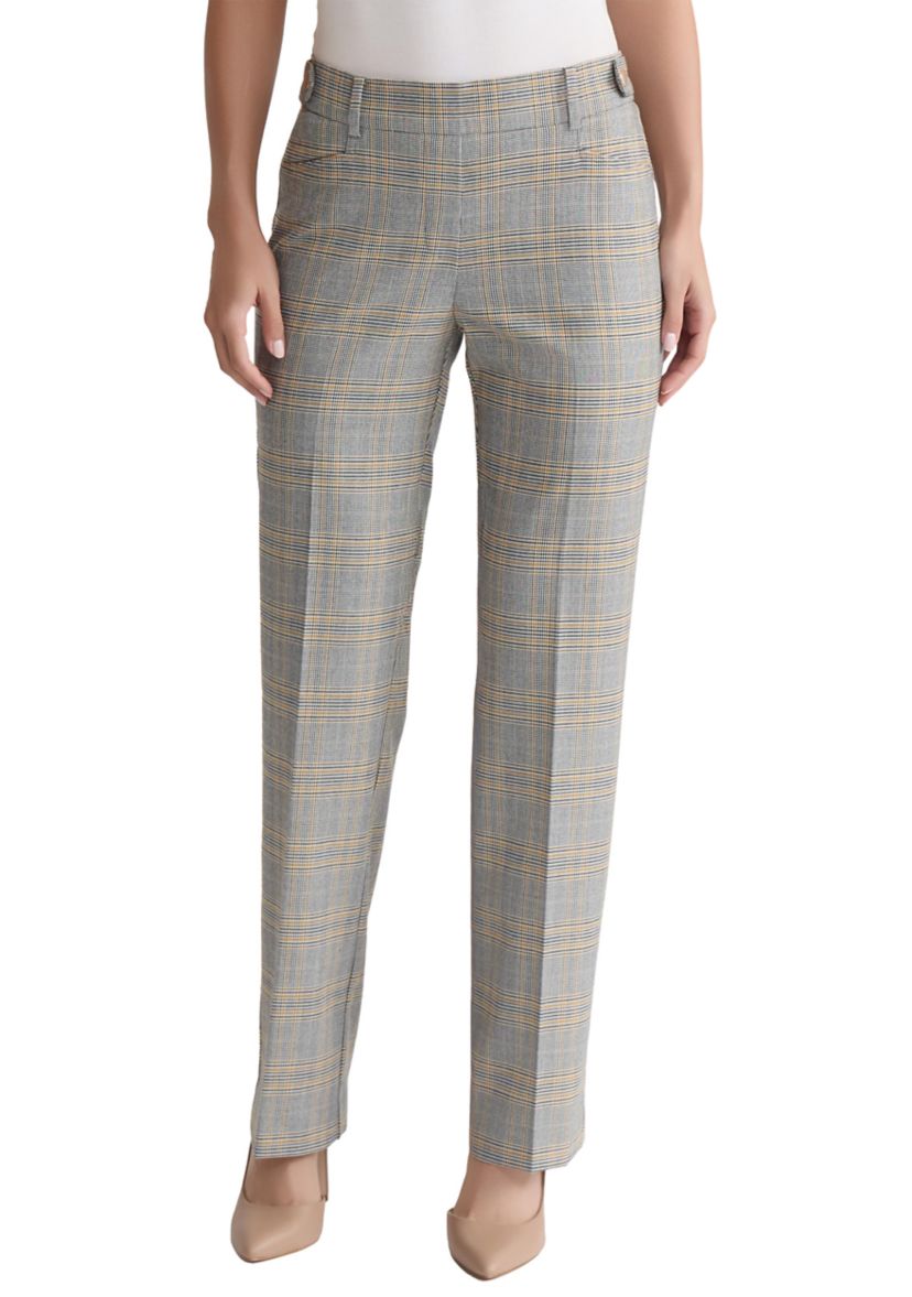 Petite Pull-On Belt Loop Button Tab Trousers - Glen Plaid 