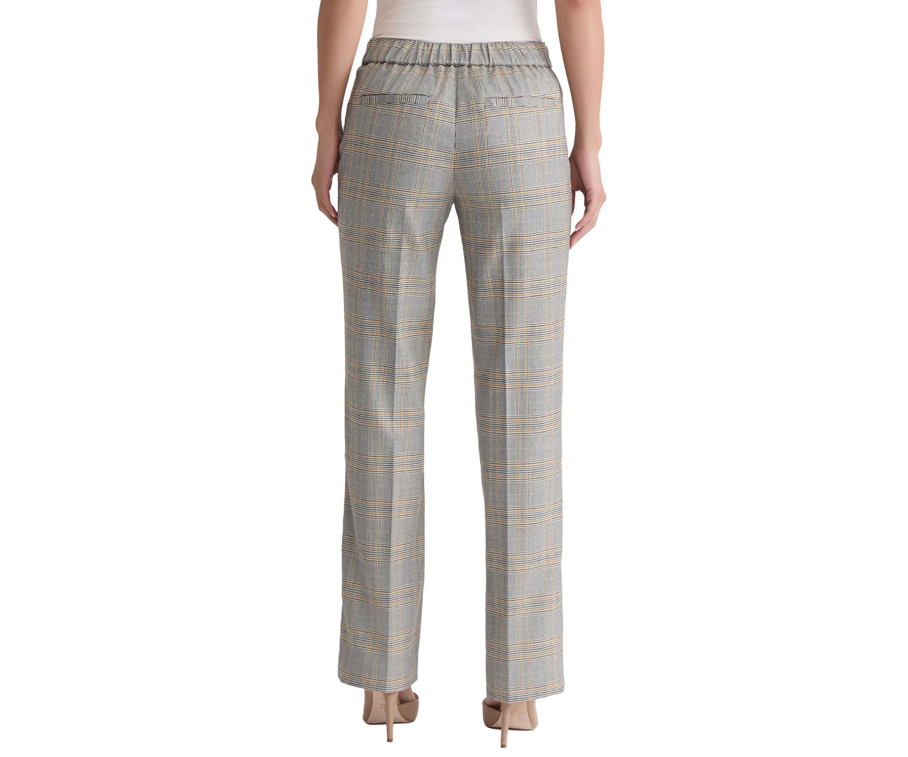 Petite Pull-On Belt Loop Button Tab Trousers - Glen Plaid 