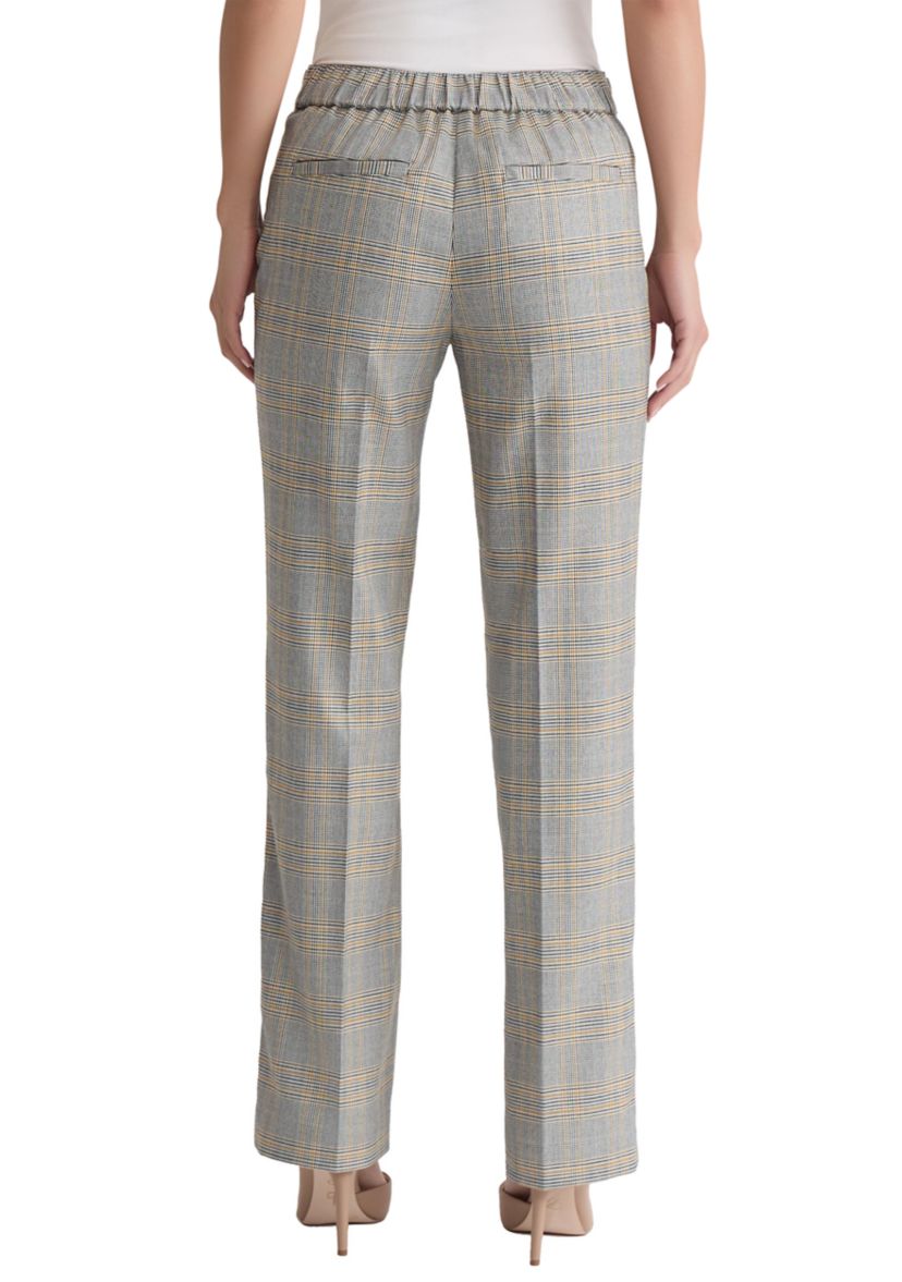Petite Pull-On Belt Loop Button Tab Trousers - Glen Plaid 