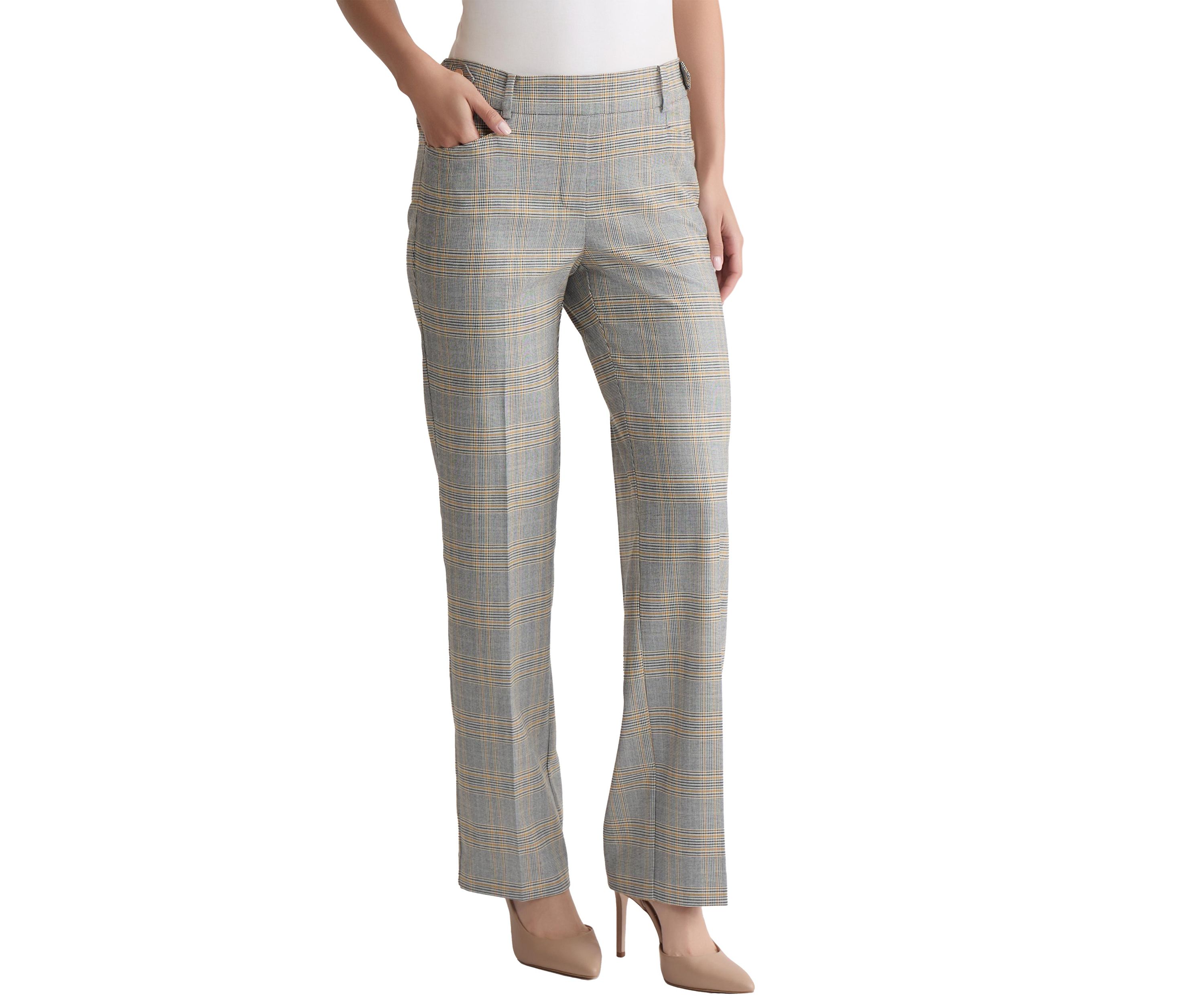 Petite Pull-On Belt Loop Button Tab Trousers - Glen Plaid 