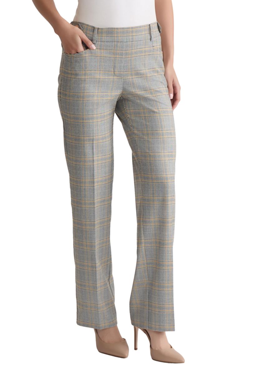 Petite Pull-On Belt Loop Button Tab Trousers - Glen Plaid 