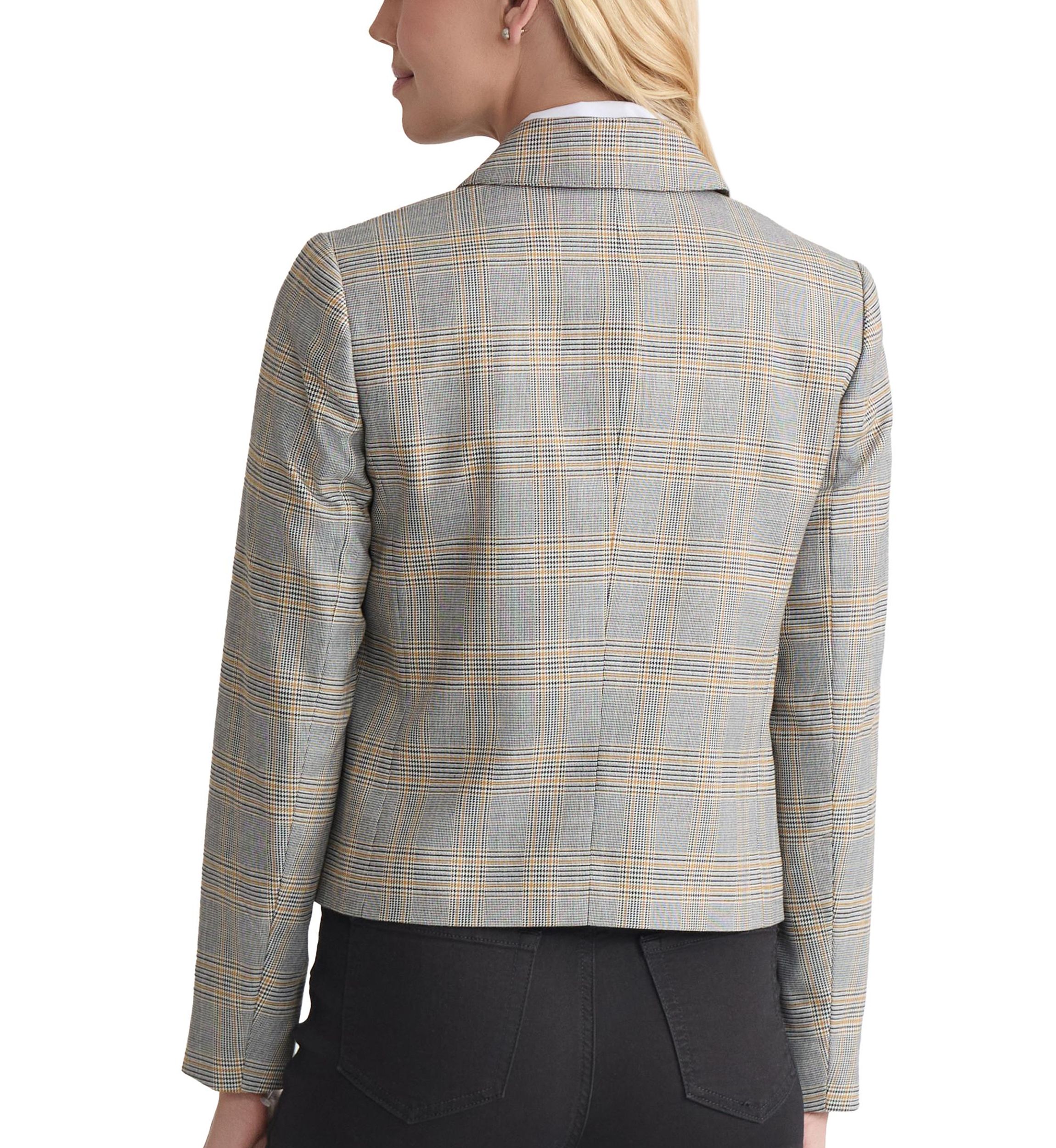 Petite Button Down Jacket with Pockets - Glen Plaid
