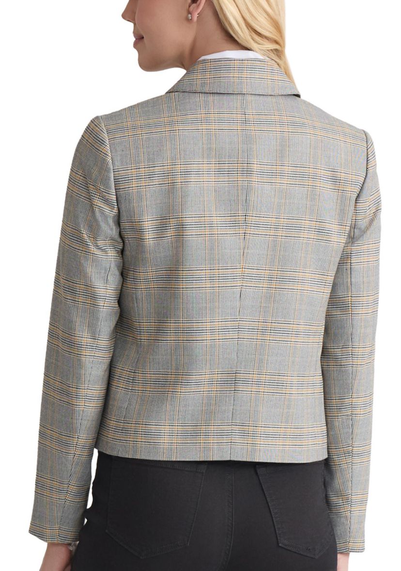 Petite Button Down Jacket with Pockets - Glen Plaid