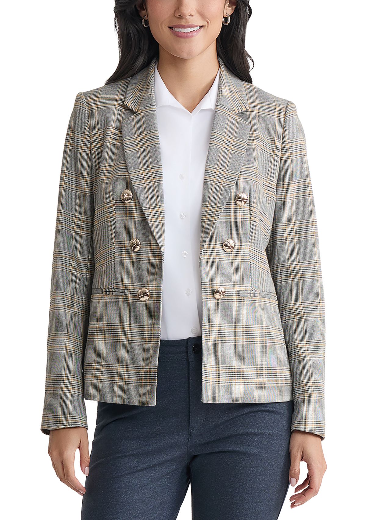 Womens Plaid Faux Double Blazer 