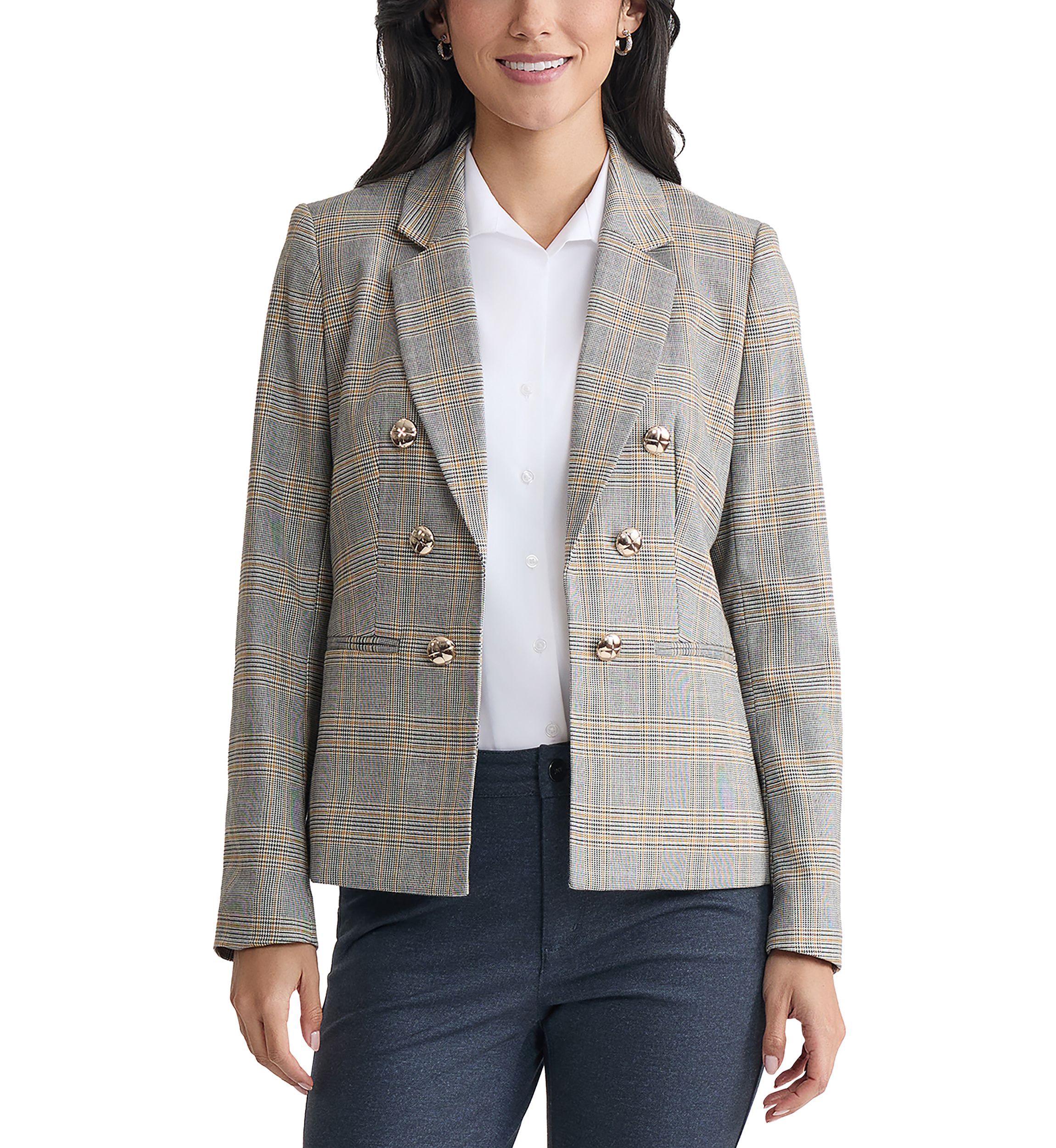 Womens Plaid Faux Double Blazer 