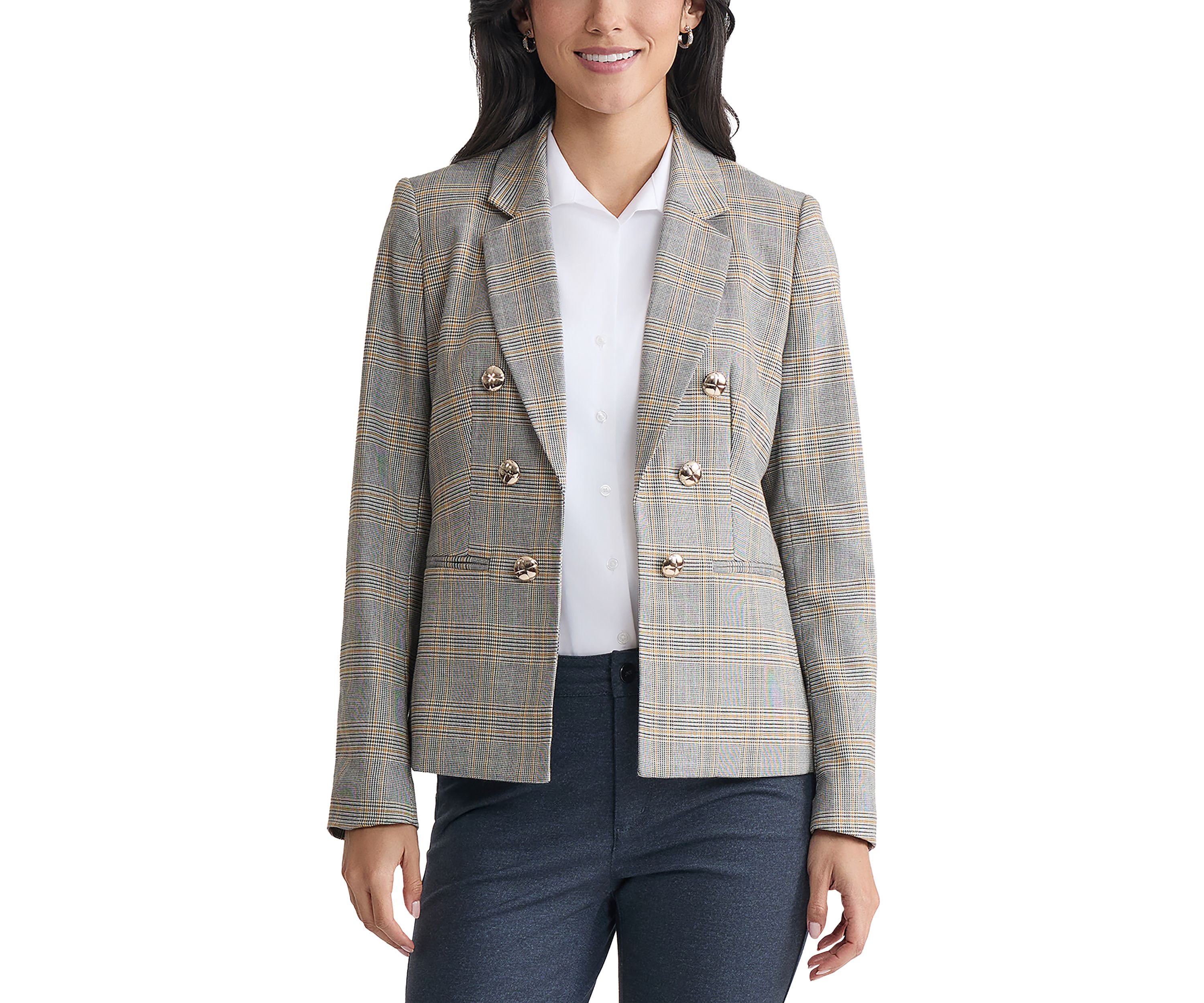 Womens Plaid Faux Double Blazer 