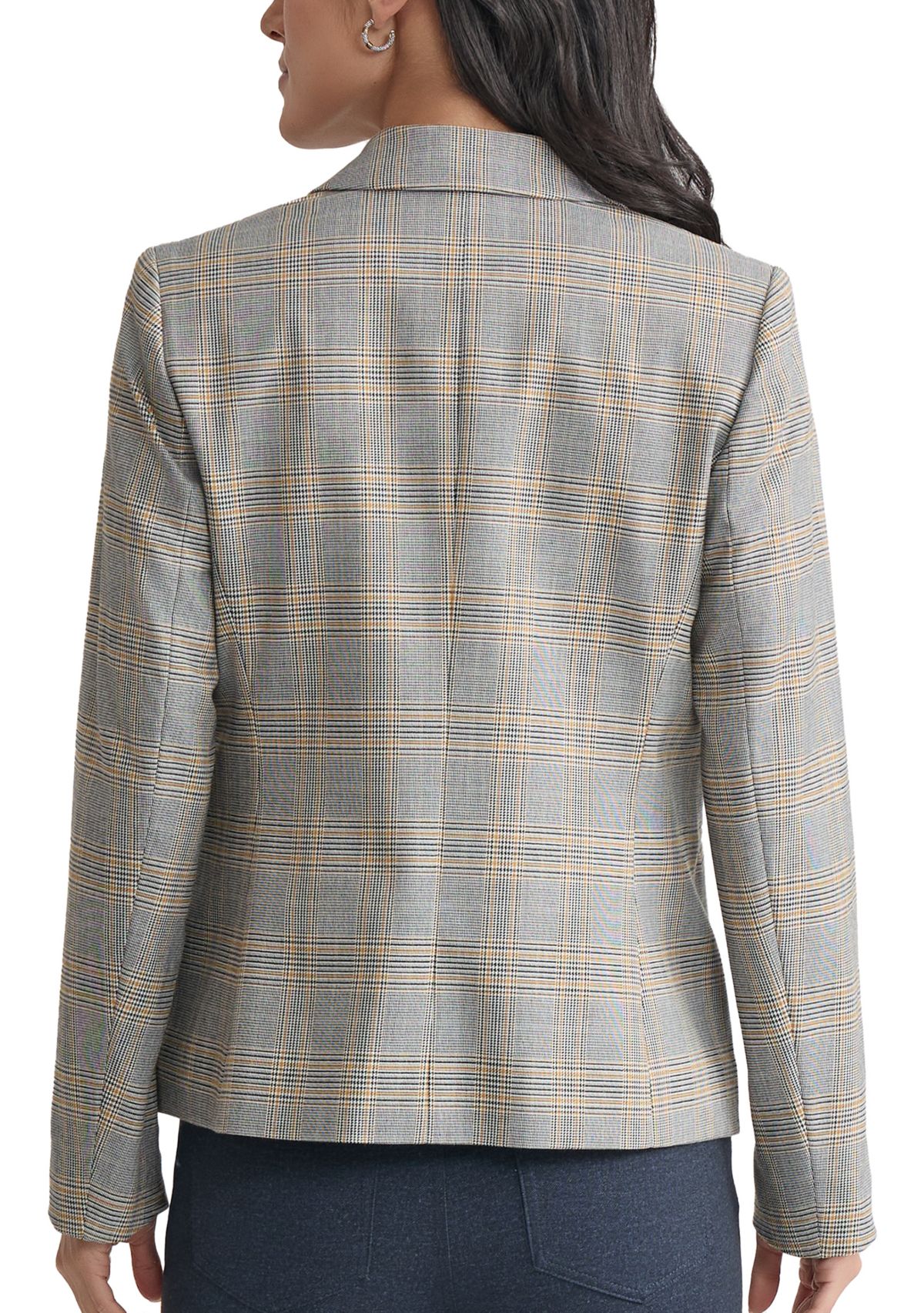 Womens Plaid Faux Double Blazer 