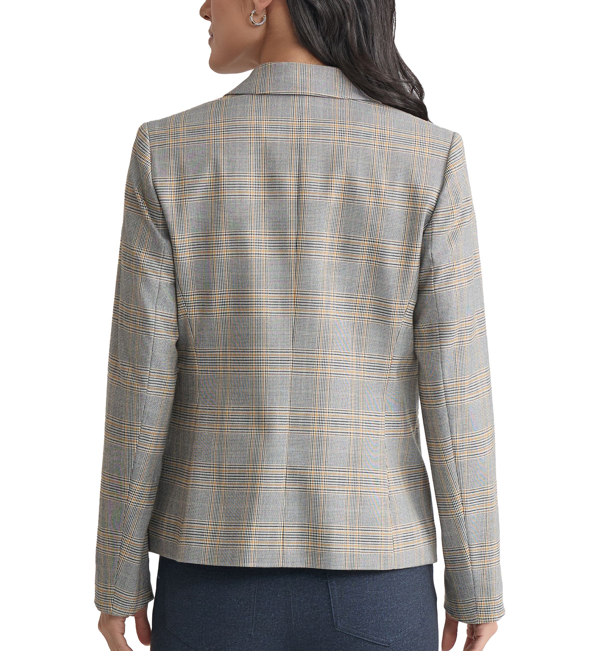 Womens Plaid Faux Double Blazer 