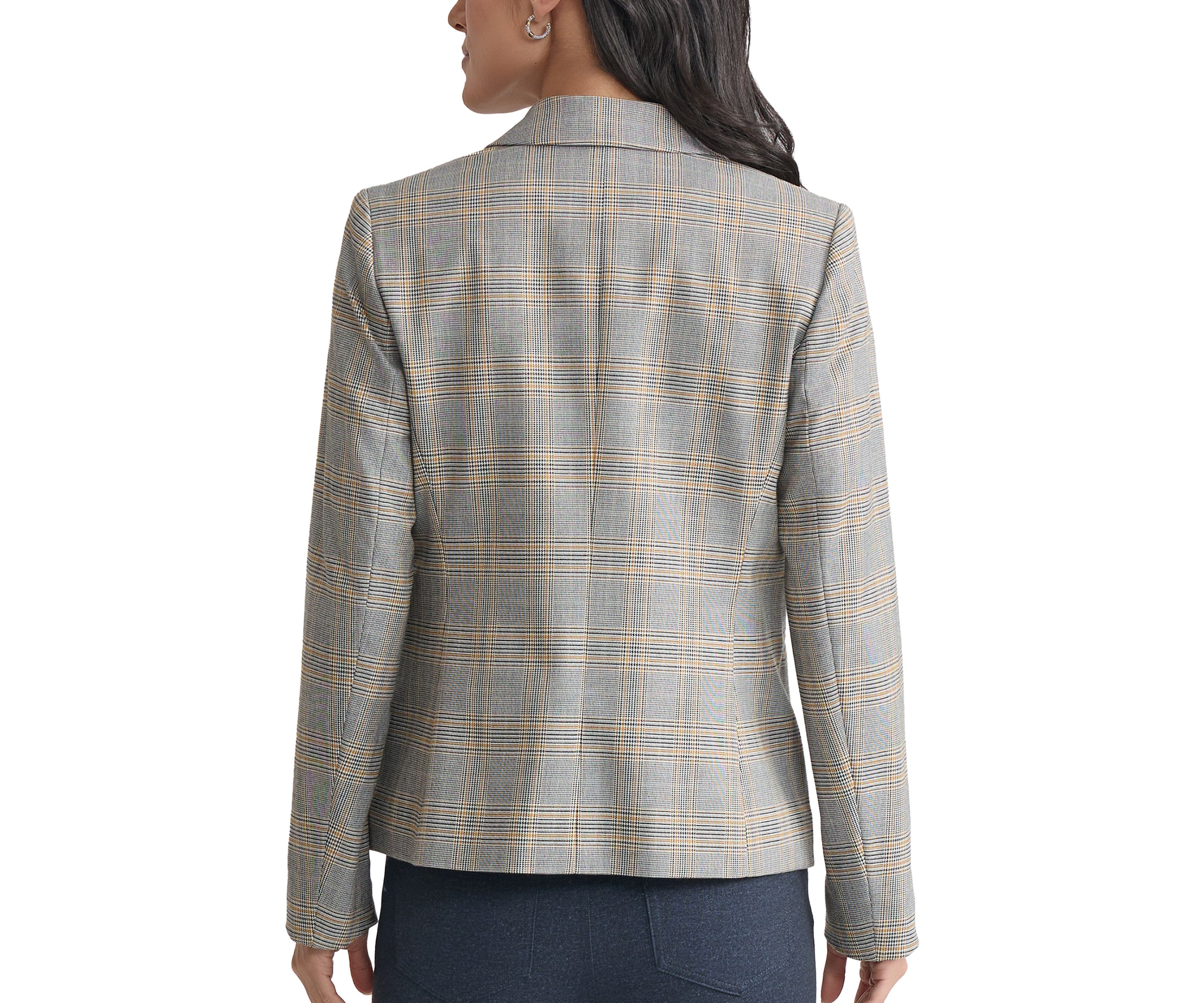 Womens Plaid Faux Double Blazer 