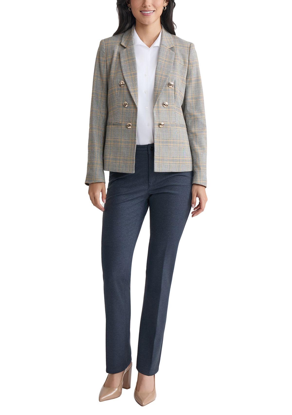 Womens Plaid Faux Double Blazer 