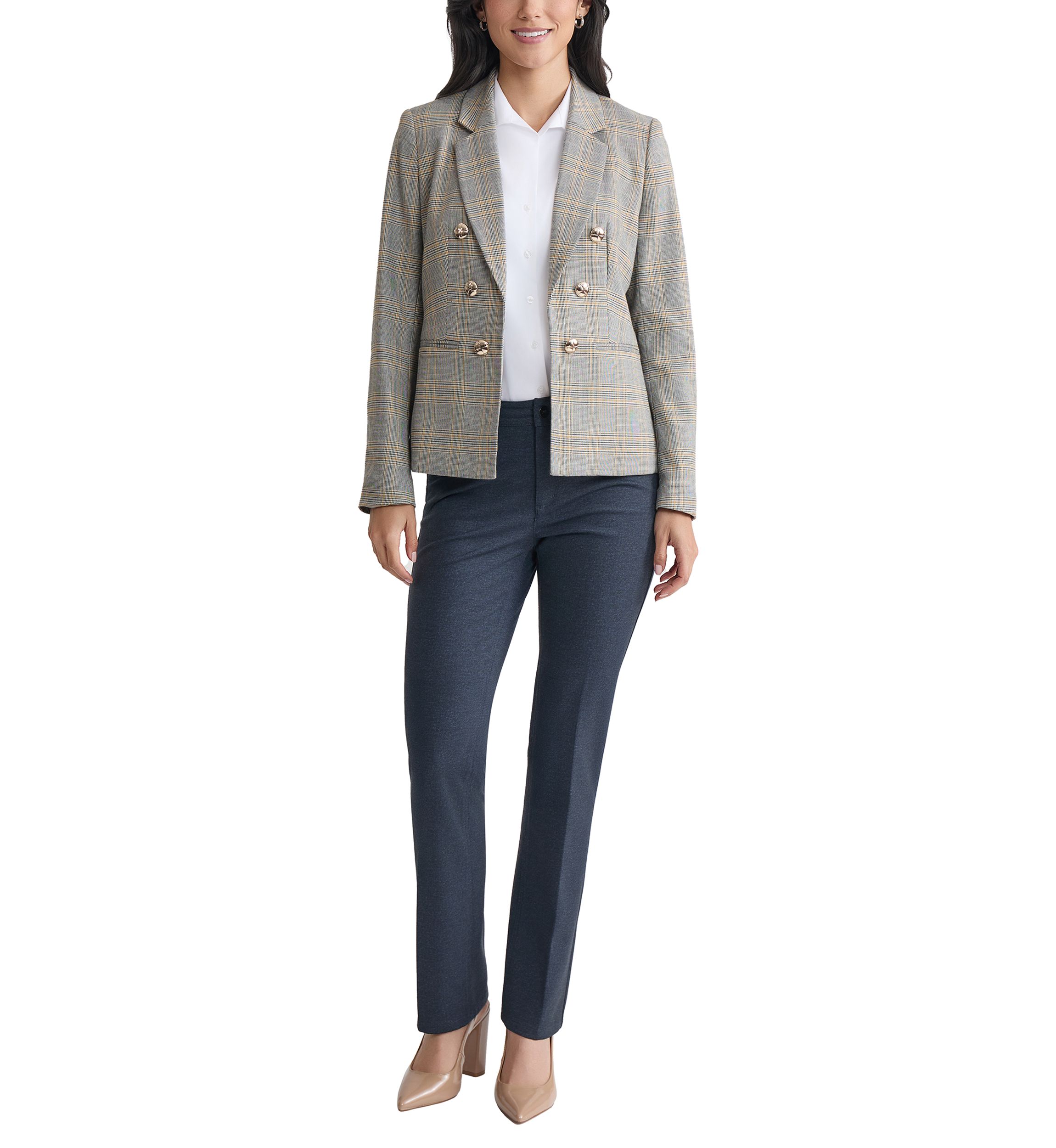 Womens Plaid Faux Double Blazer 