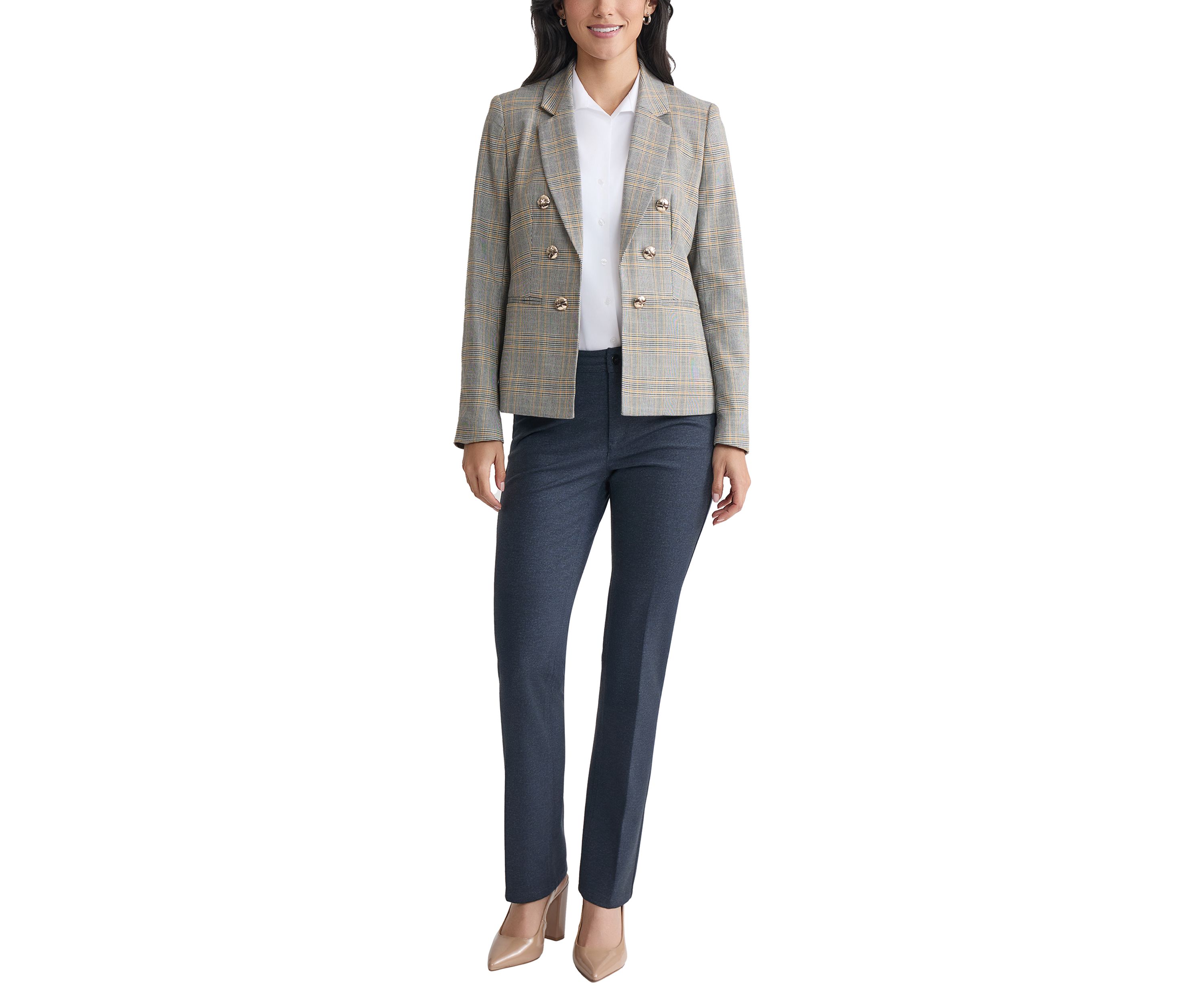 Womens Plaid Faux Double Blazer 