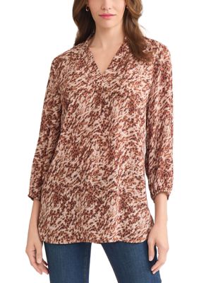 JONES NEW YORK Women's 3/4 Sleeve V-Neck Printed Tunic