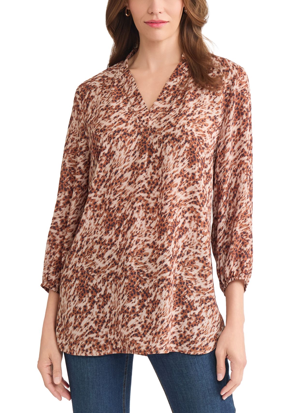 Womens 3/4 Sleeve V-Neck Printed Tunic