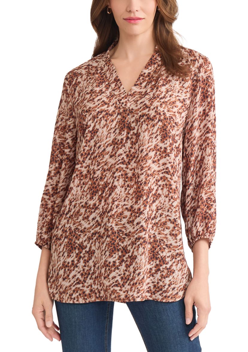 Womens 3/4 Sleeve V-Neck Printed Tunic