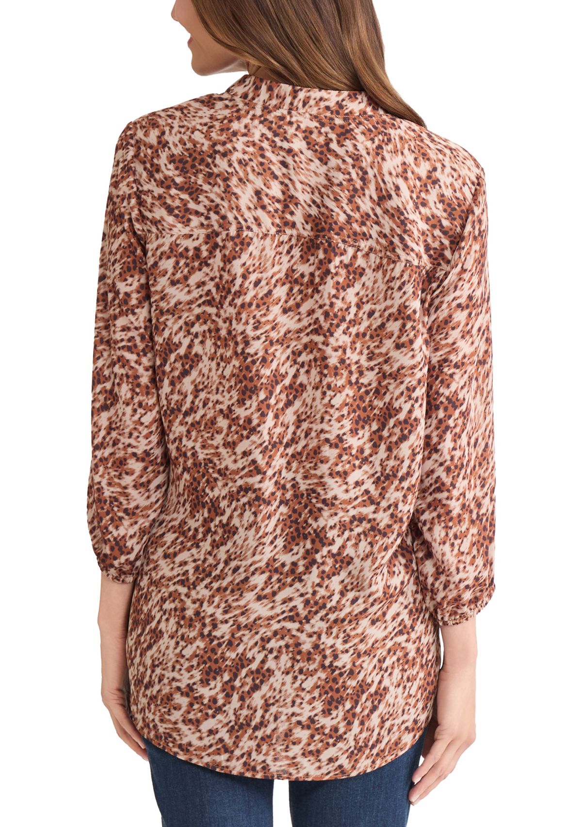 Womens 3/4 Sleeve V-Neck Printed Tunic