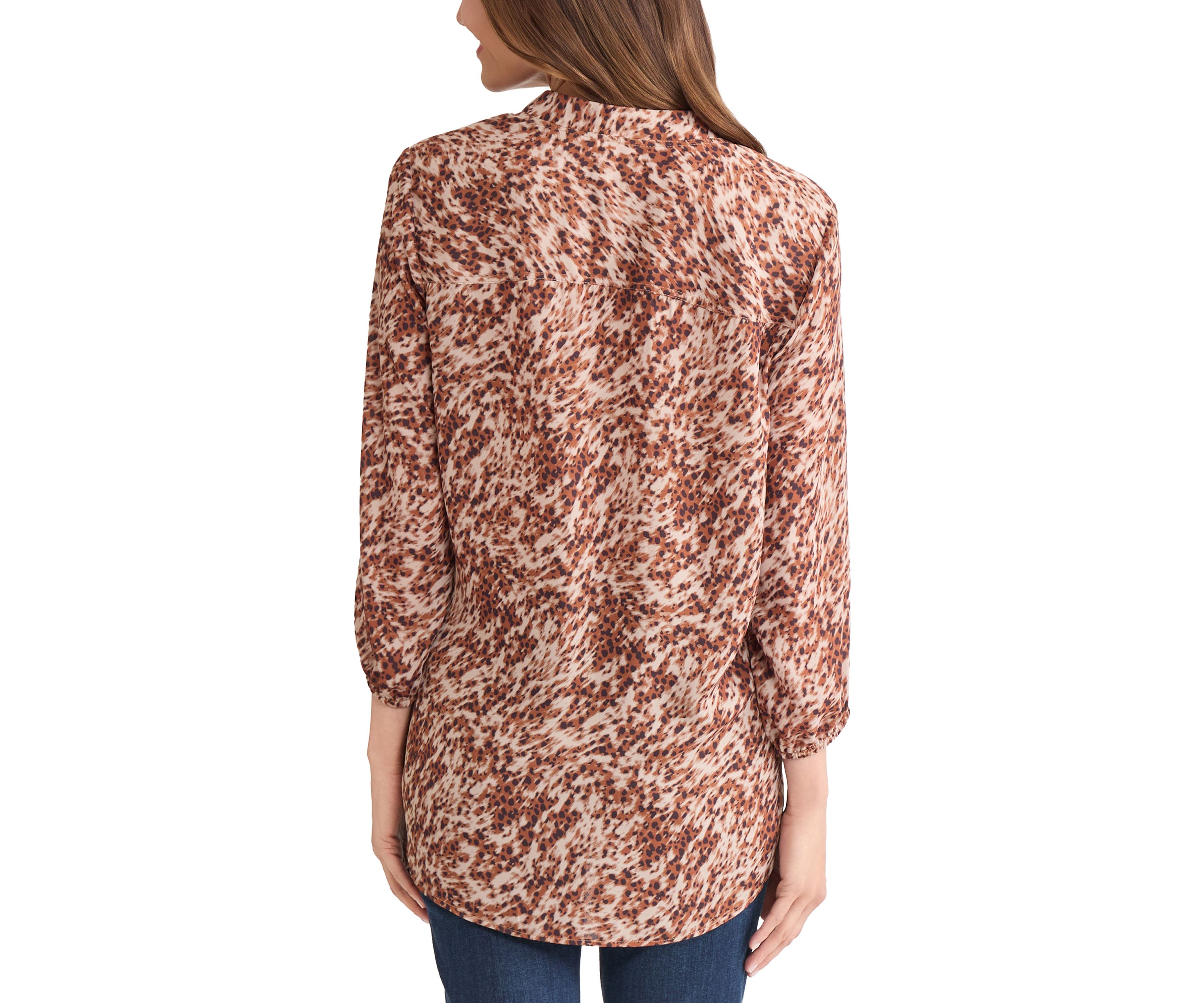 Womens 3/4 Sleeve V-Neck Printed Tunic