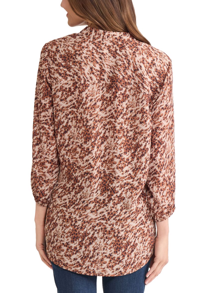 Womens 3/4 Sleeve V-Neck Printed Tunic