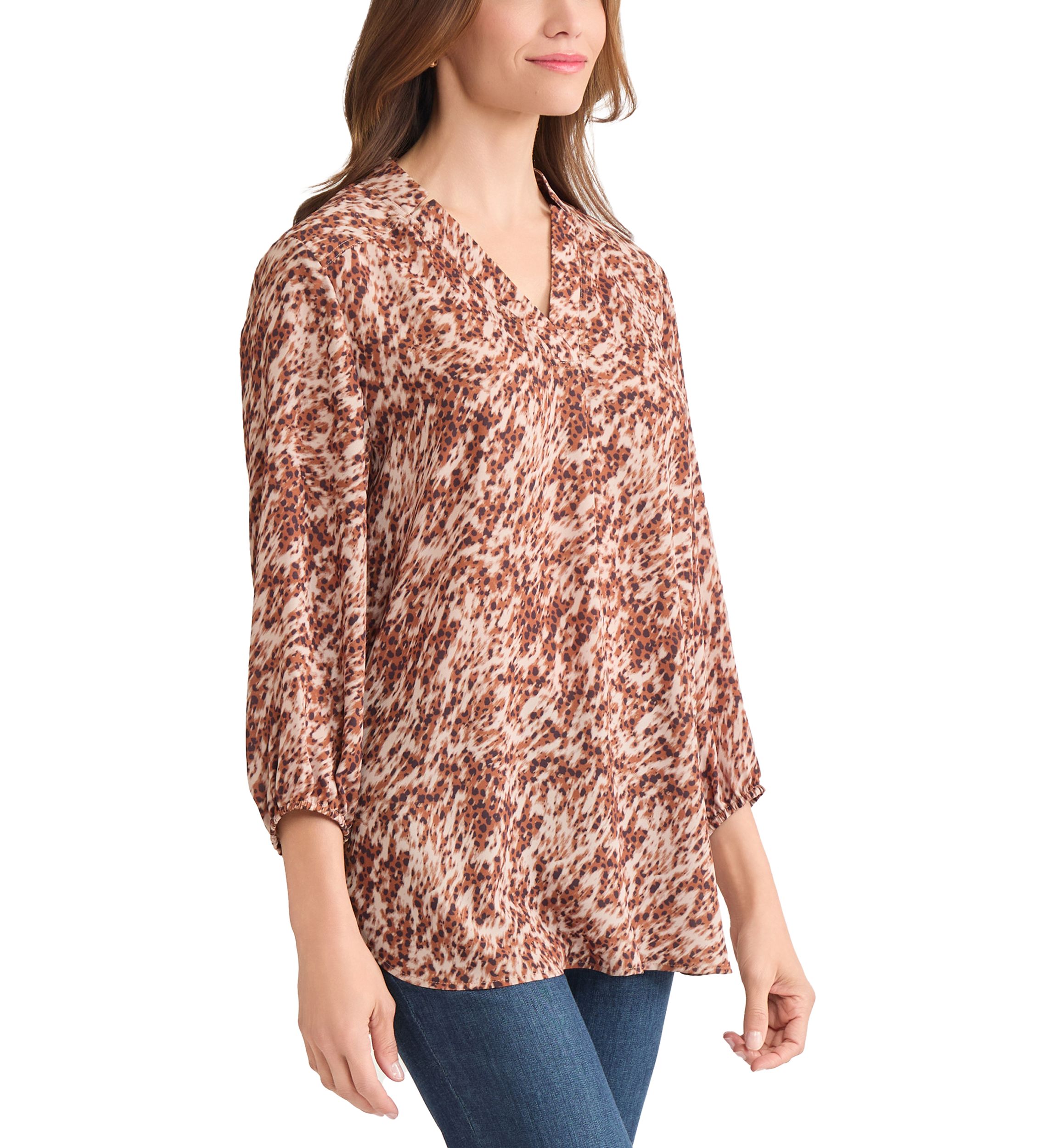 Womens 3/4 Sleeve V-Neck Printed Tunic