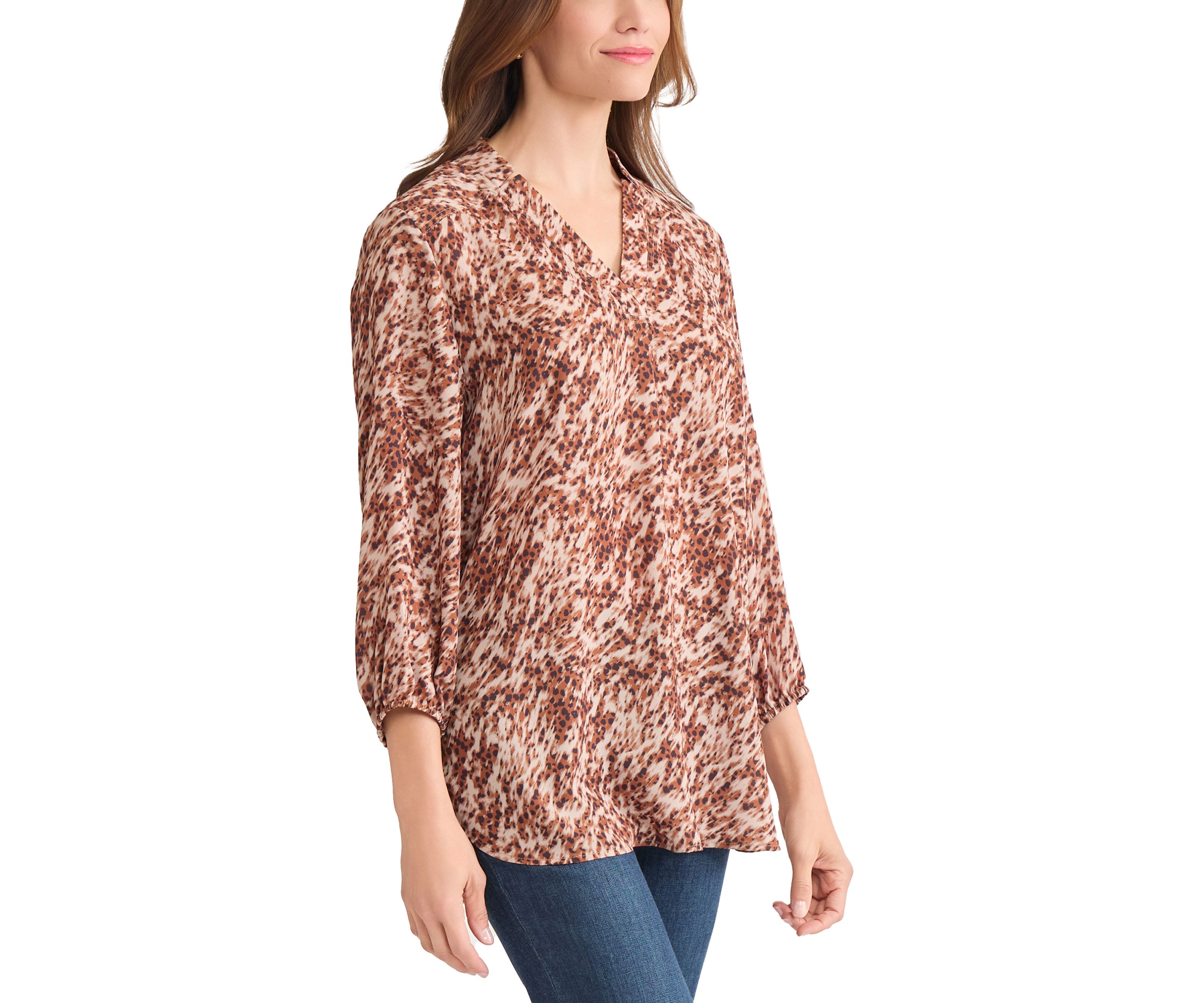Womens 3/4 Sleeve V-Neck Printed Tunic