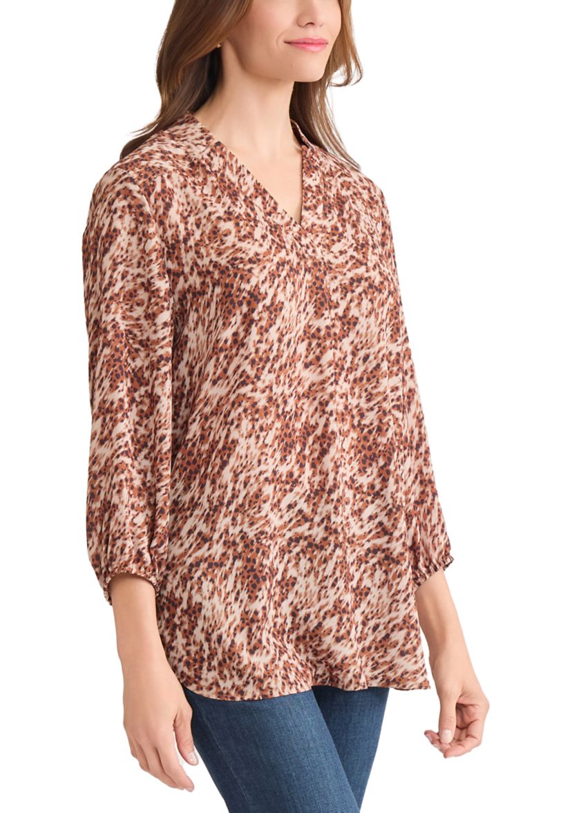Womens 3/4 Sleeve V-Neck Printed Tunic