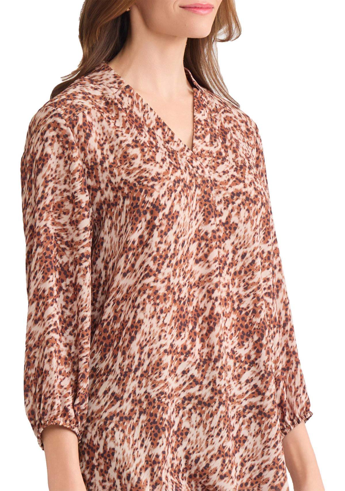 Womens 3/4 Sleeve V-Neck Printed Tunic
