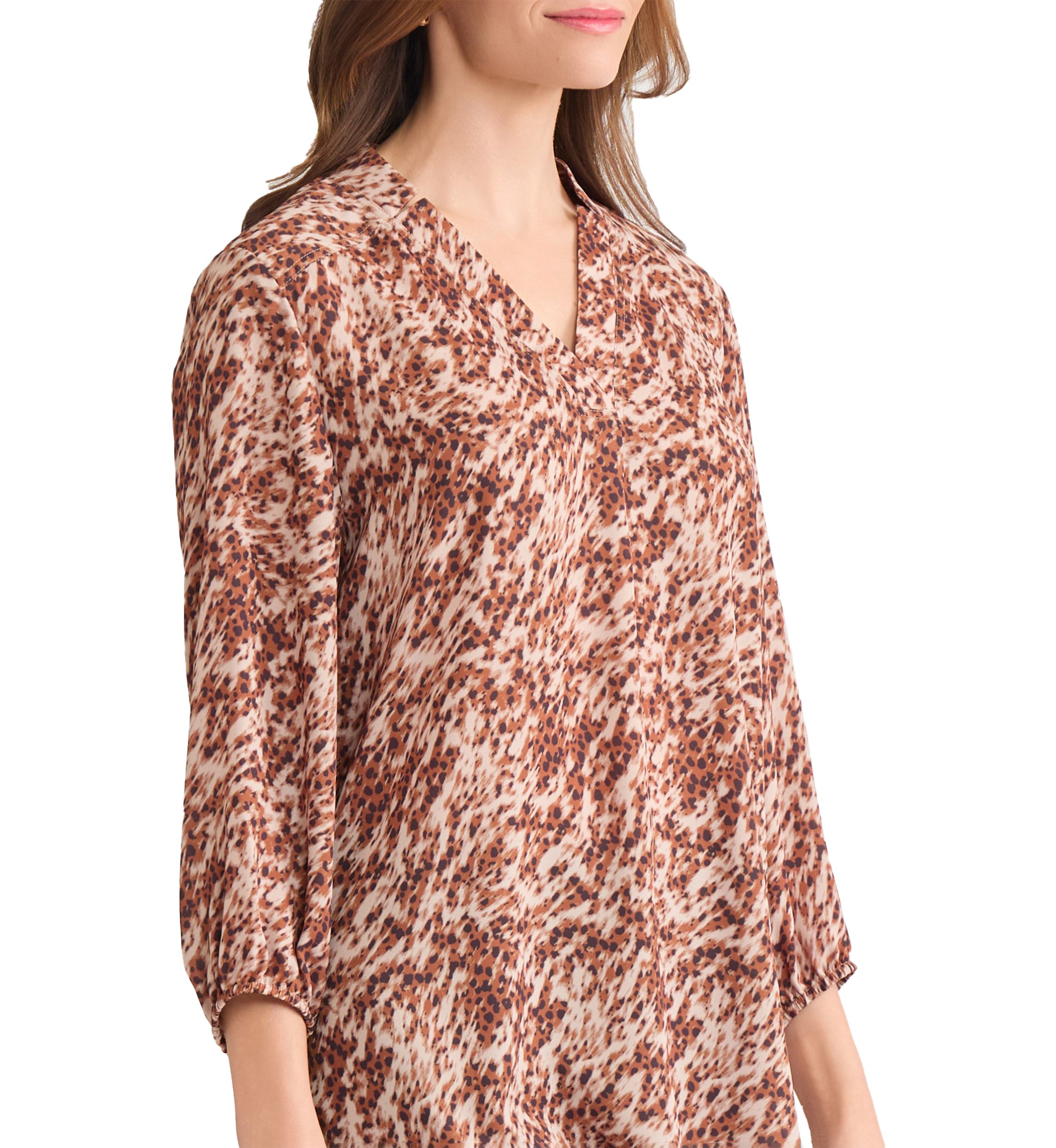 Womens 3/4 Sleeve V-Neck Printed Tunic