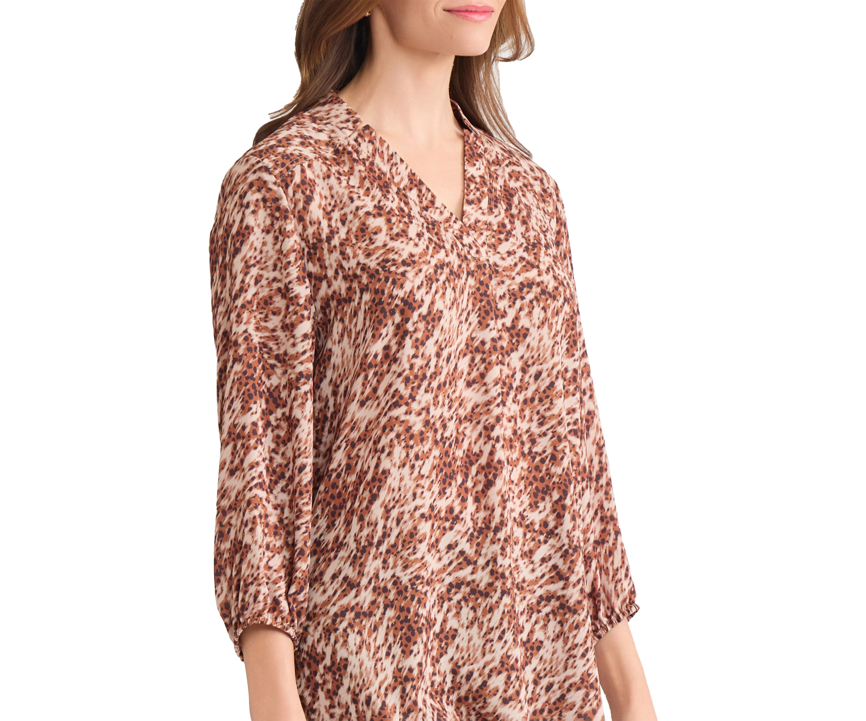 Womens 3/4 Sleeve V-Neck Printed Tunic