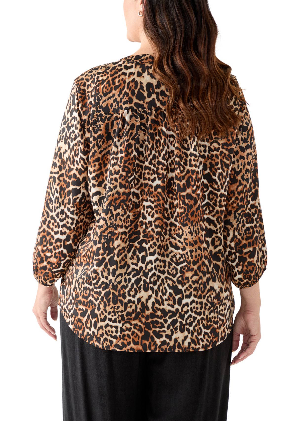 Plus Size 3/4 Sleeve Satin V-Neck Shirt