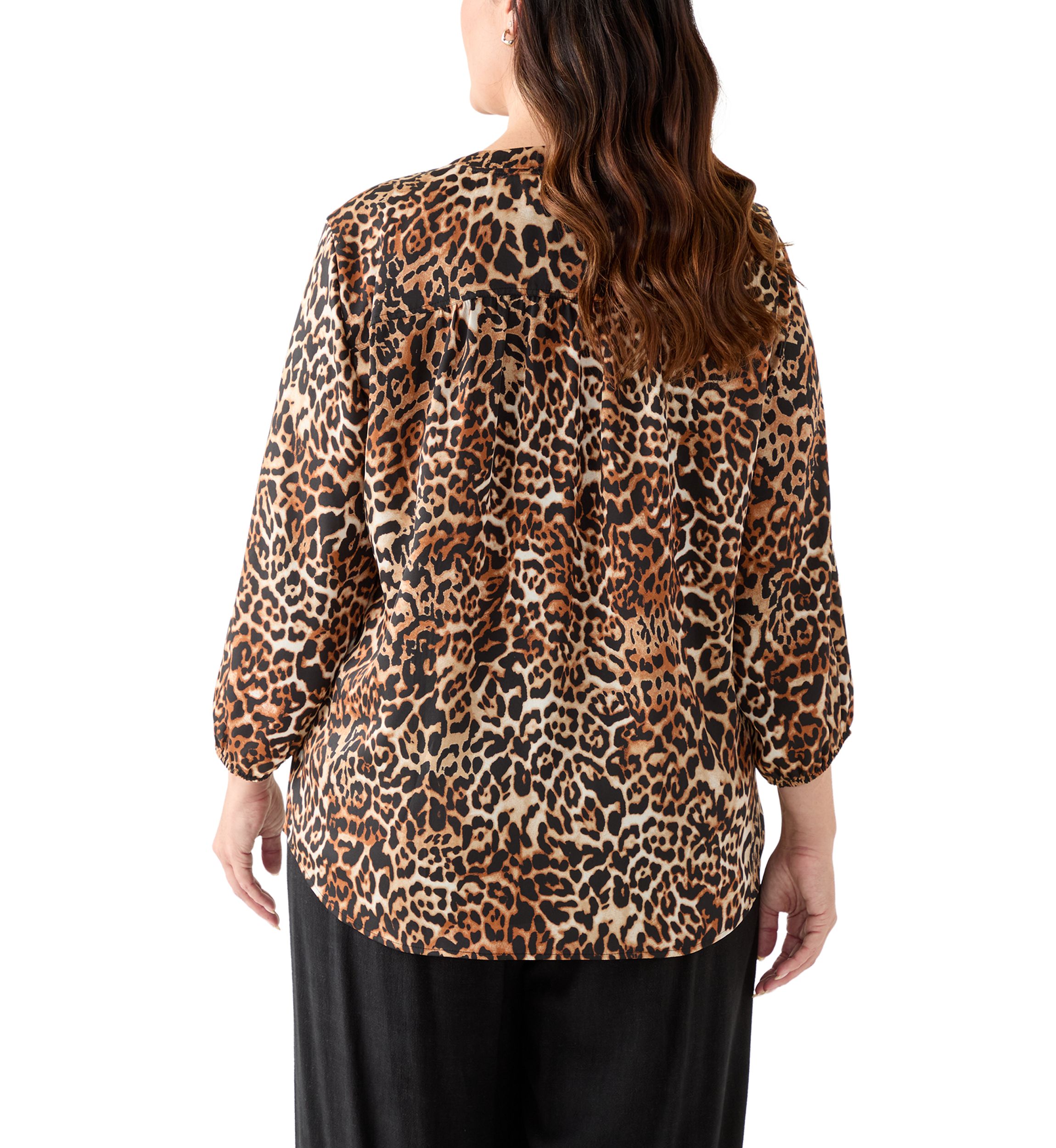 Plus Size 3/4 Sleeve Satin V-Neck Shirt