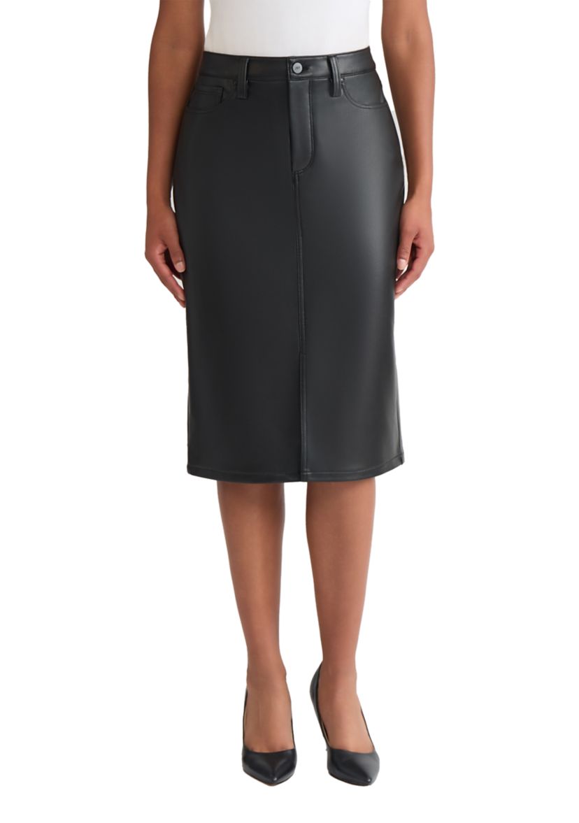 Womens Vegan Leather Midi Skirt 