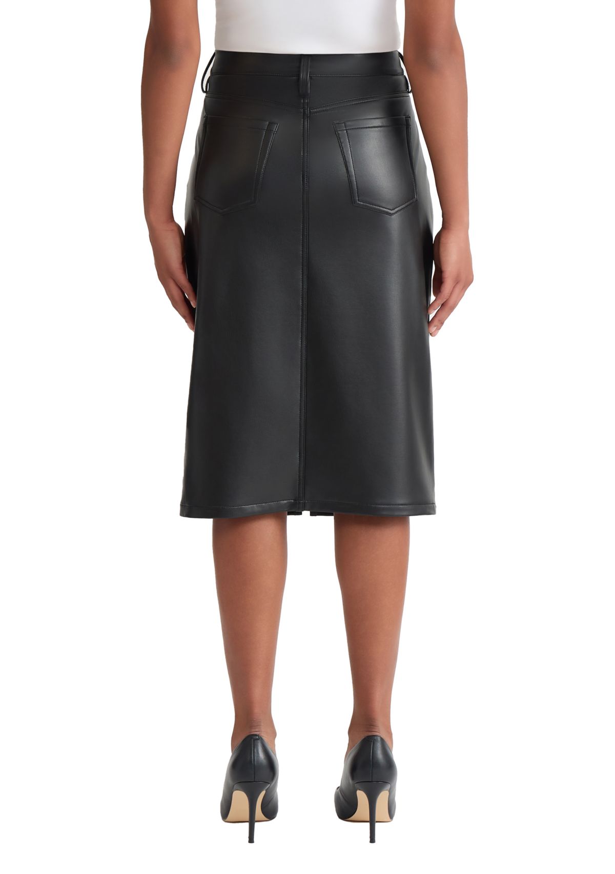 Womens Vegan Leather Midi Skirt 