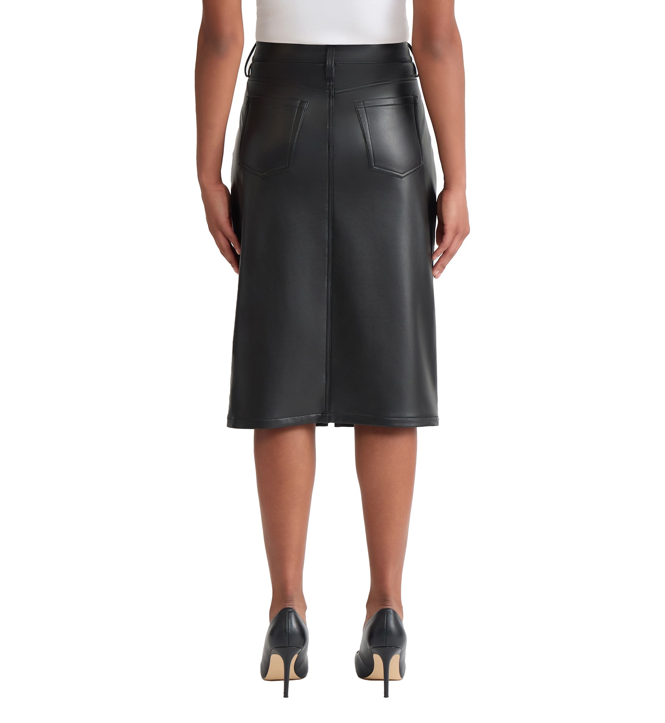 Womens Vegan Leather Midi Skirt 