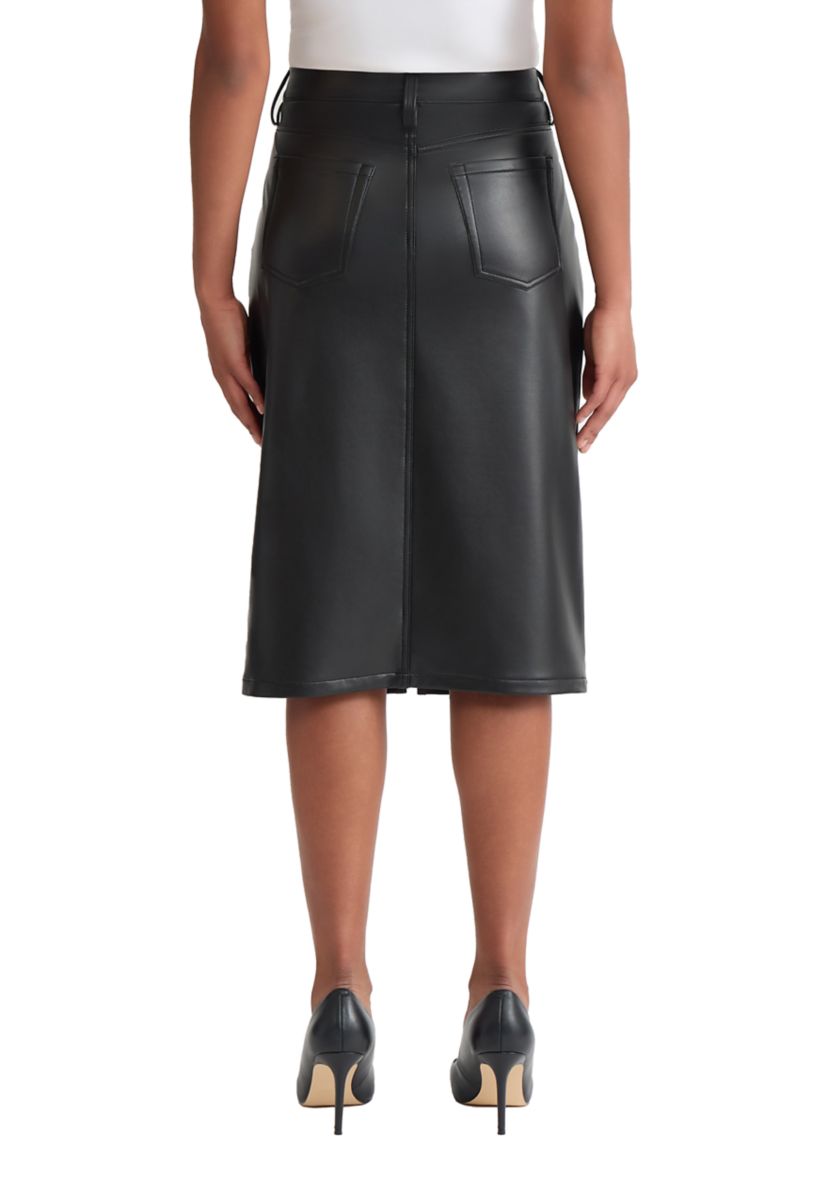 Womens Vegan Leather Midi Skirt 