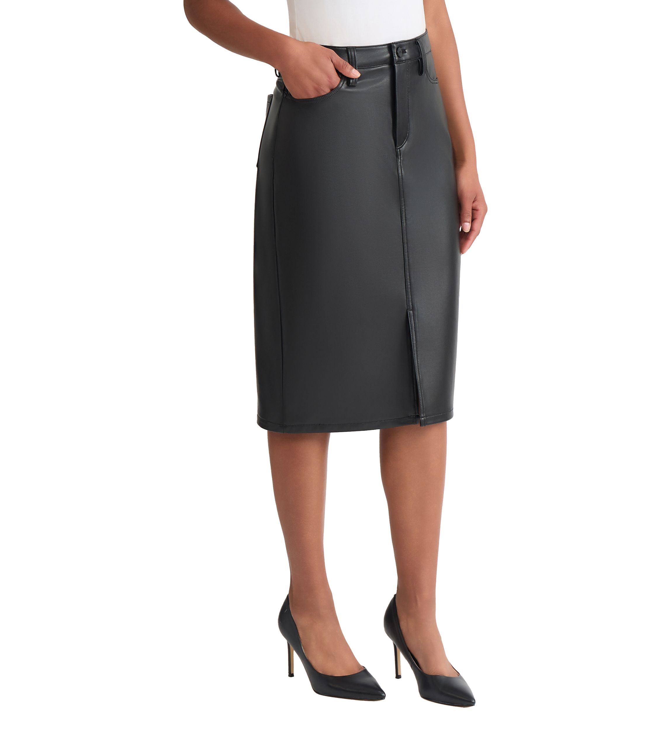 Womens Vegan Leather Midi Skirt 
