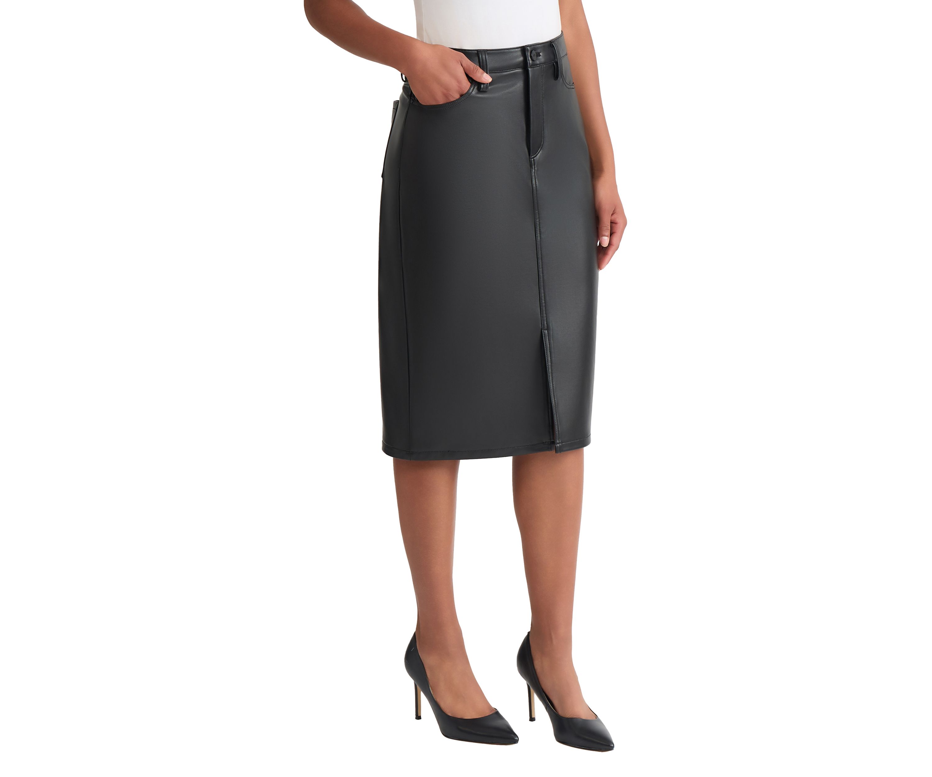 Womens Vegan Leather Midi Skirt 
