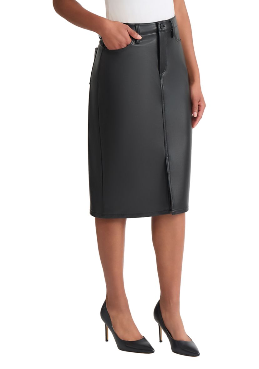 Womens Vegan Leather Midi Skirt 