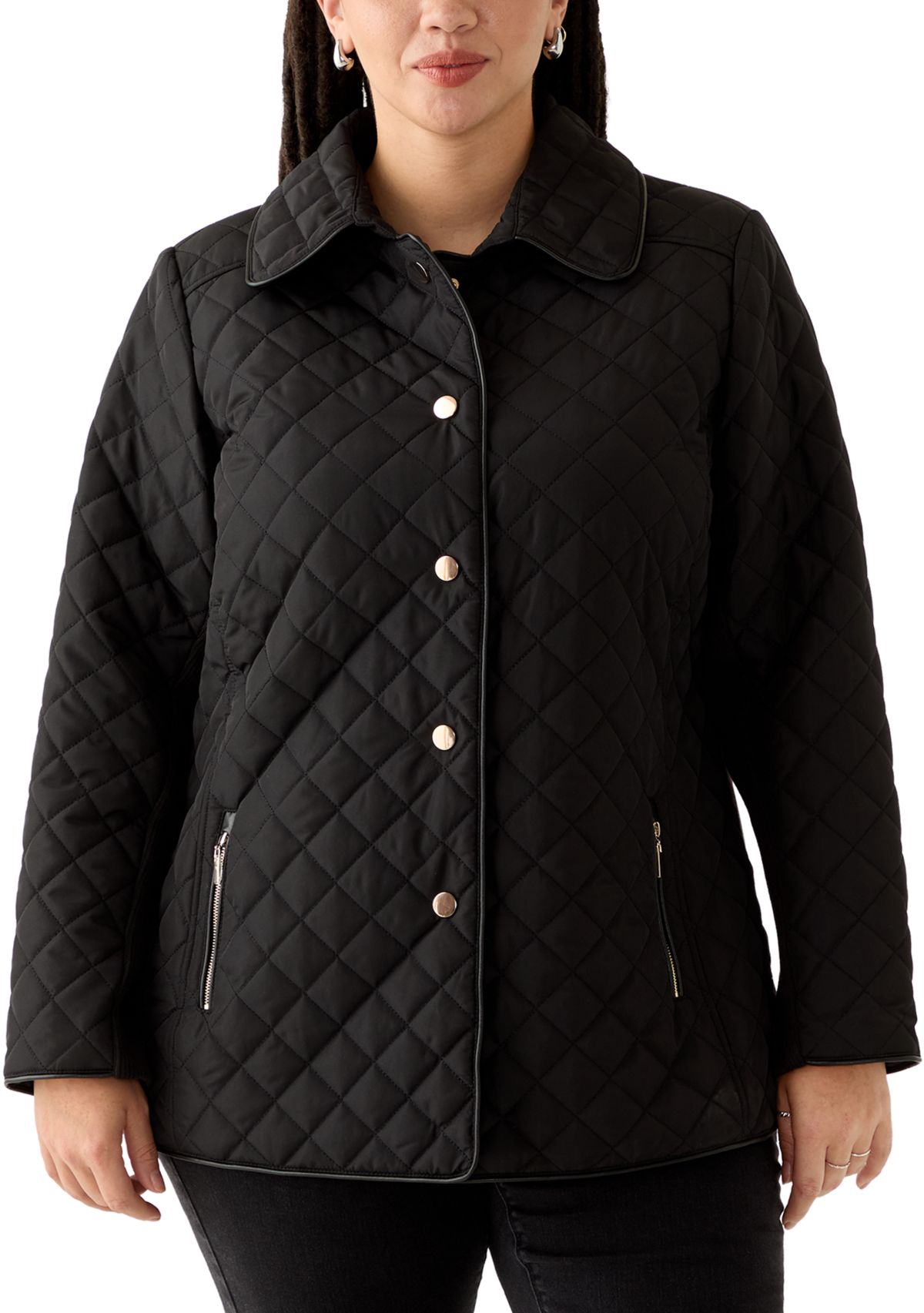 Plus Size Snap Front Quilted Jacket