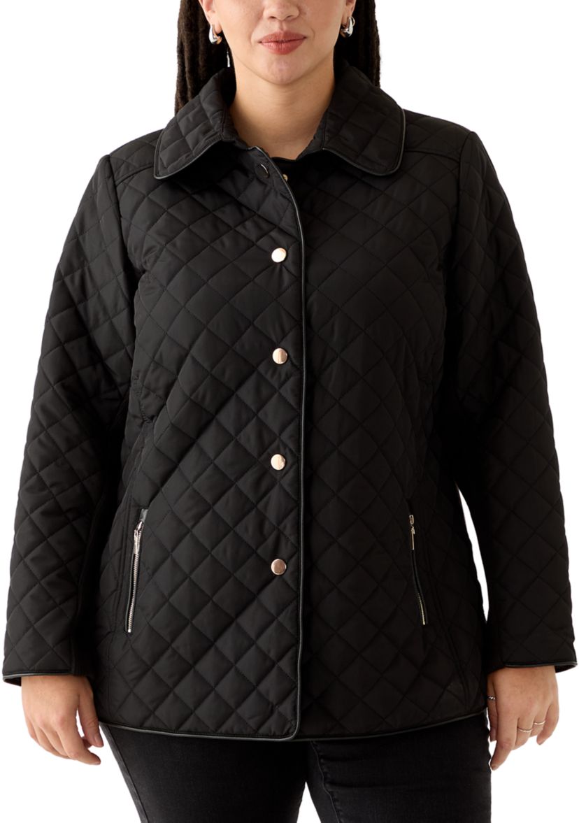 Plus Size Snap Front Quilted Jacket