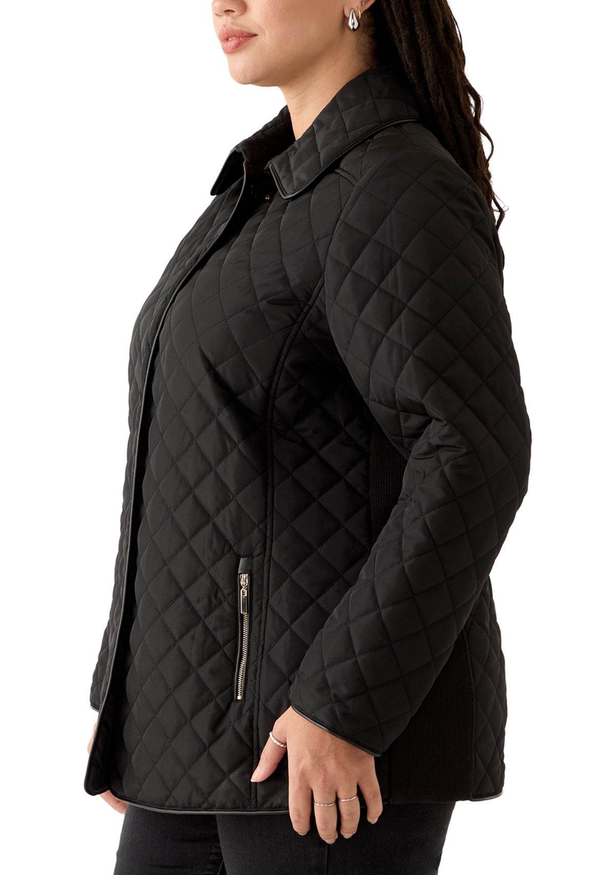 Plus Size Snap Front Quilted Jacket