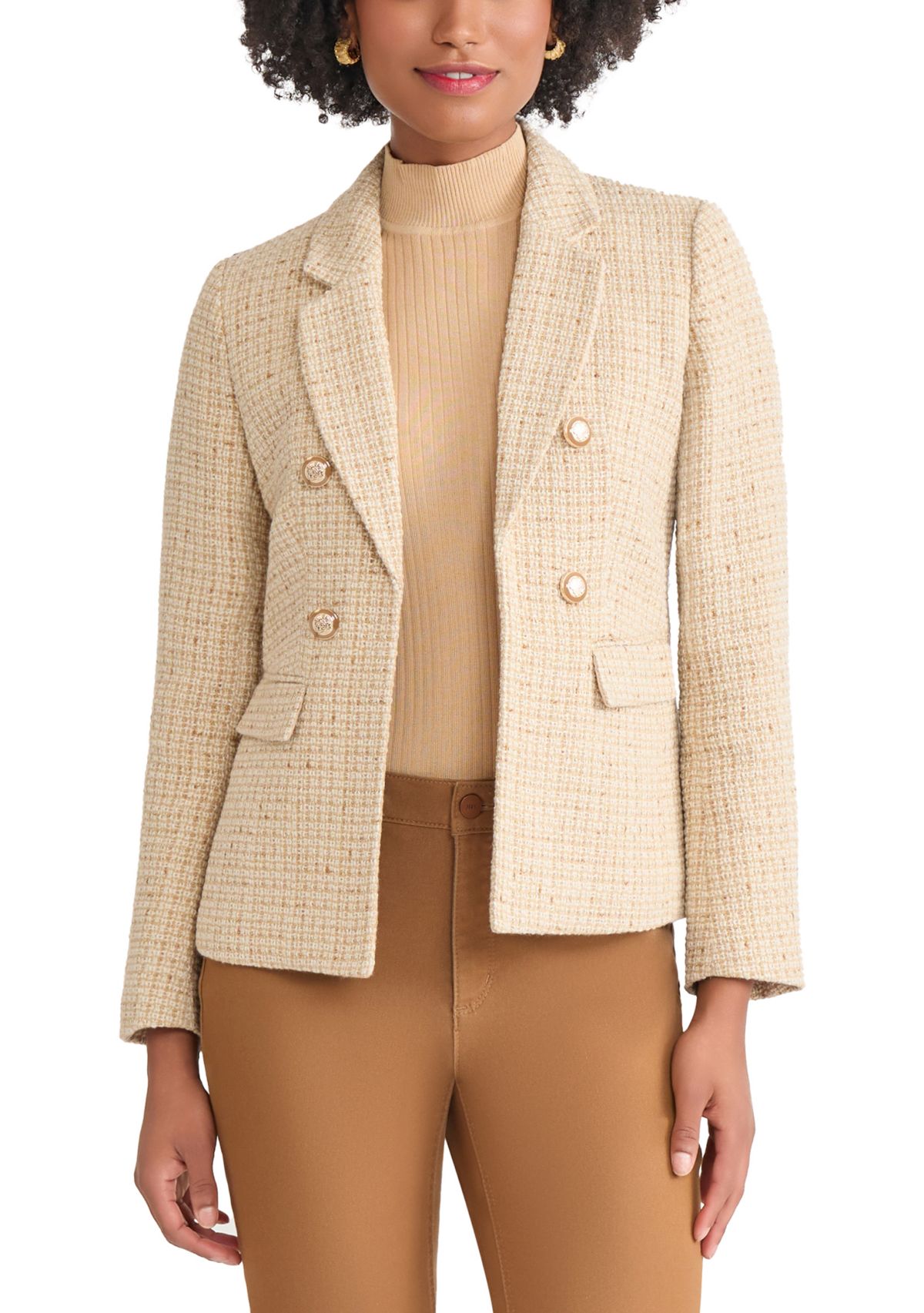 Womens Faux Double Breasted Jacket with Suede