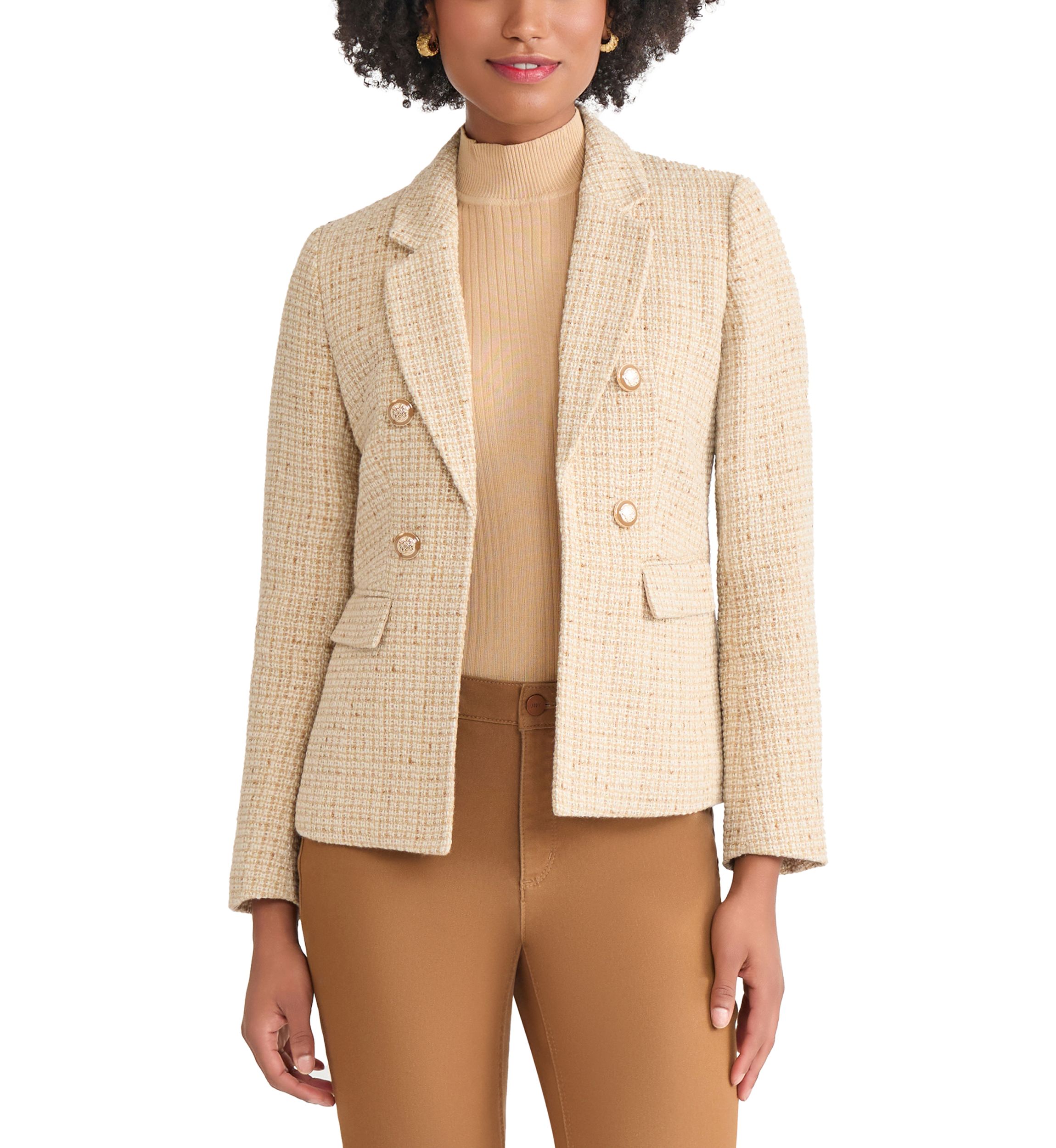 Womens Faux Double Breasted Jacket with Suede