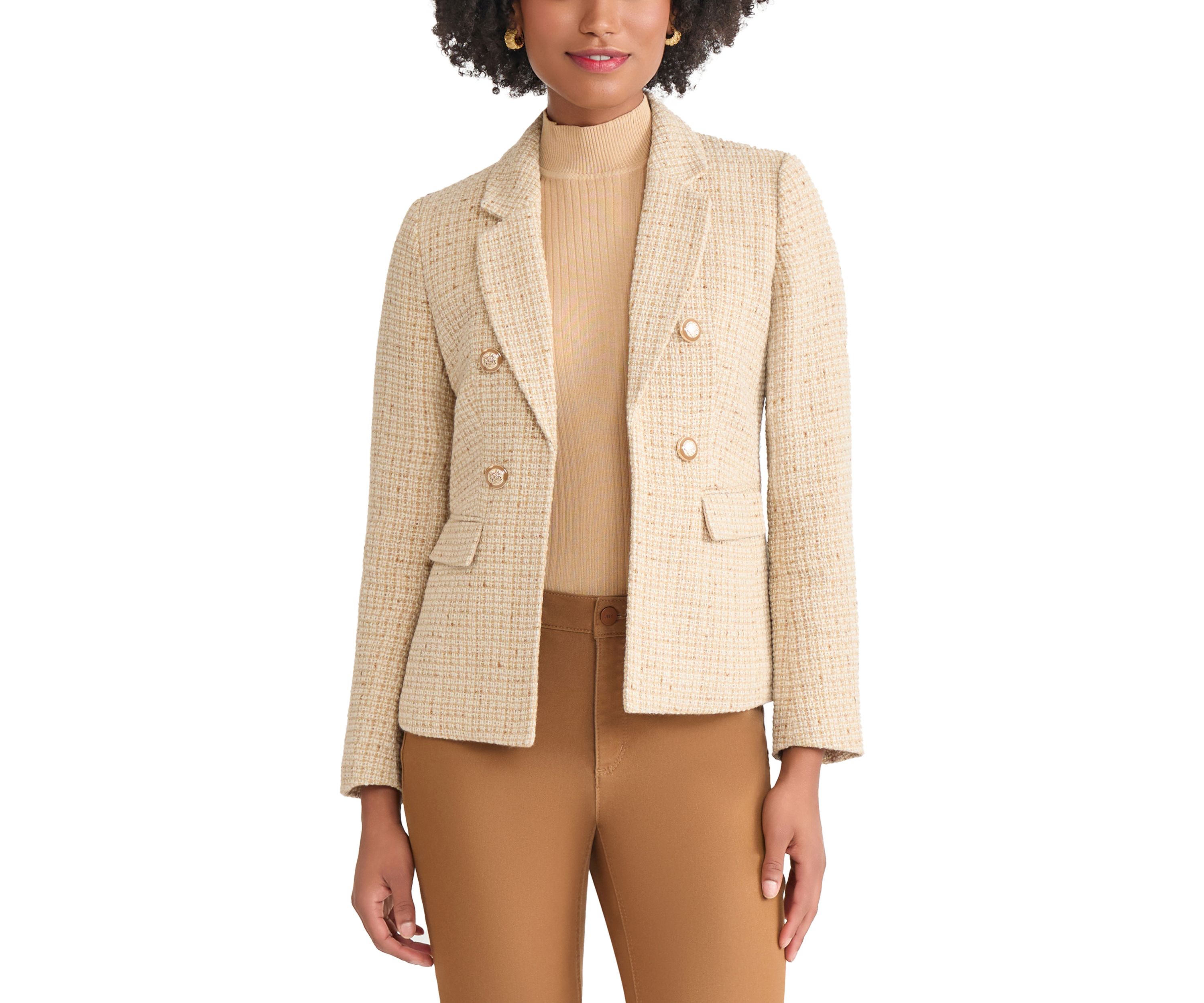 Womens Faux Double Breasted Jacket with Suede