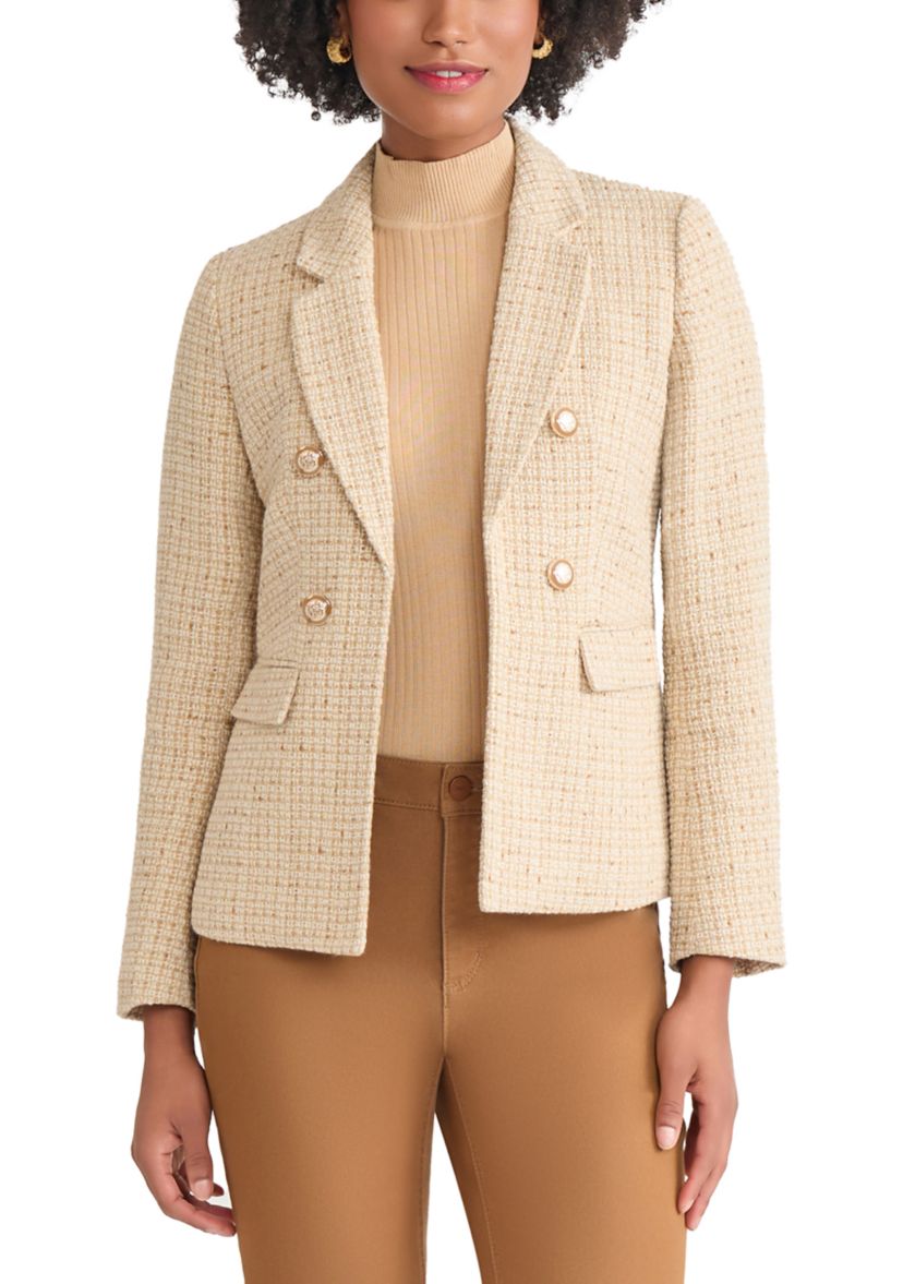 Womens Faux Double Breasted Jacket with Suede