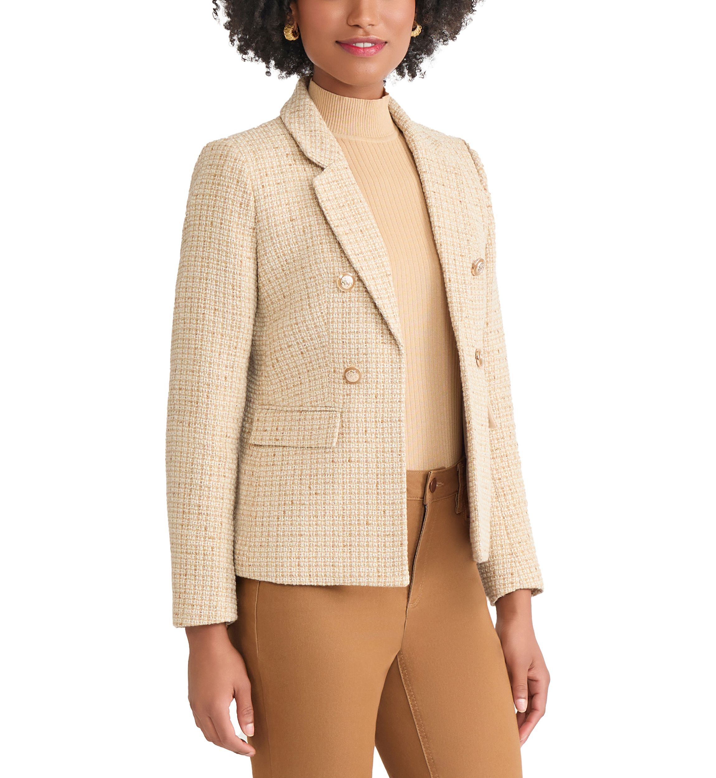 Womens Faux Double Breasted Jacket with Suede