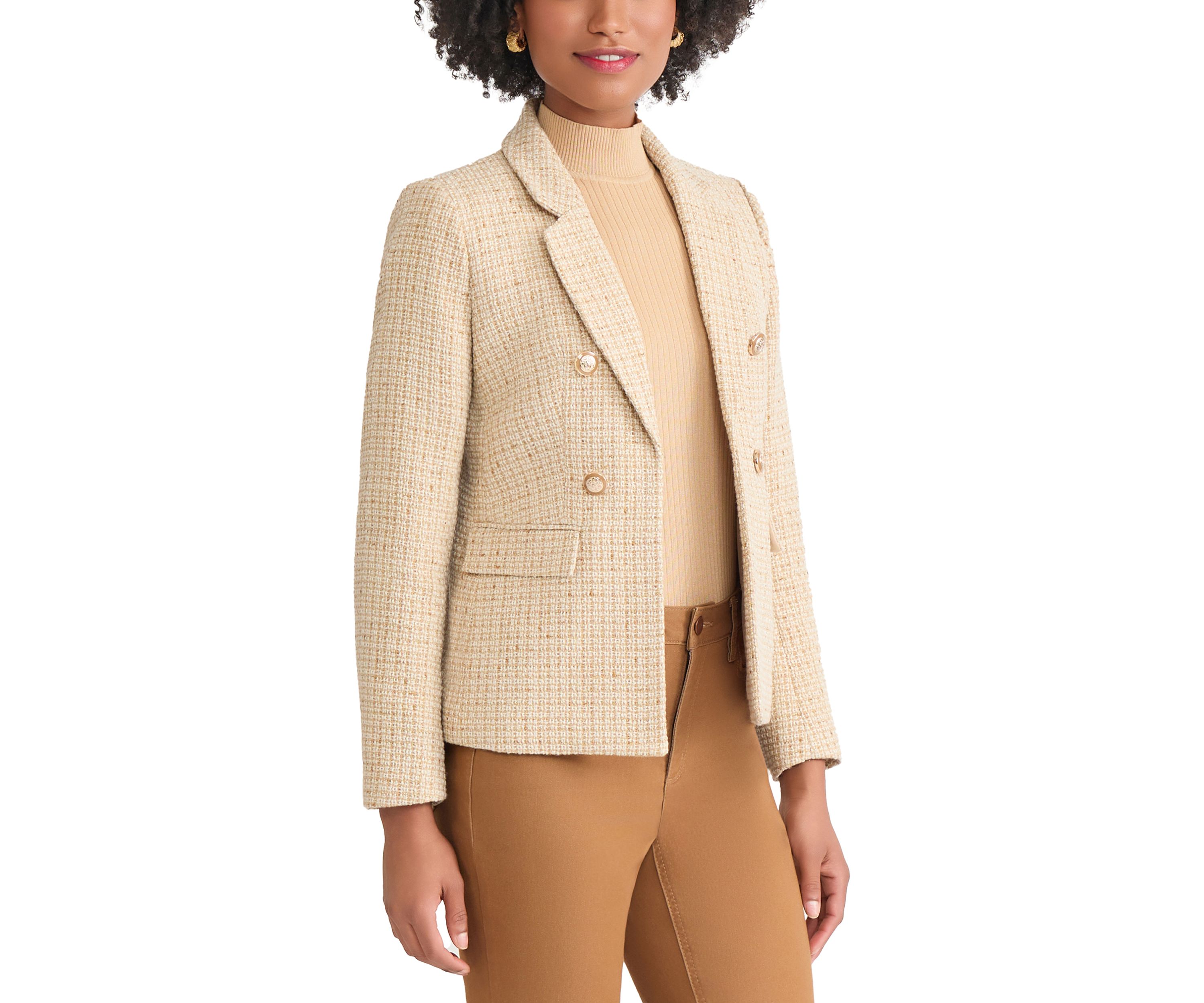 Womens Faux Double Breasted Jacket with Suede